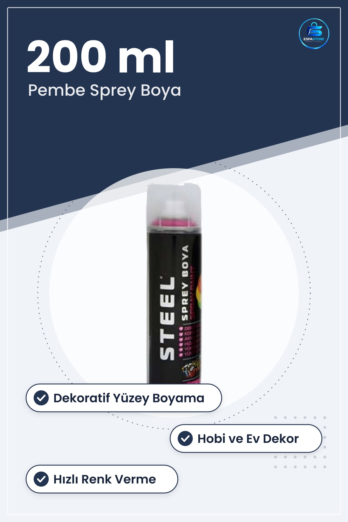 Pembe Sprey Boya 200 ml Dekoratif Yüzey Boyama Hobi Boyası Renkli Kaplama Ev Dekor Projeleri