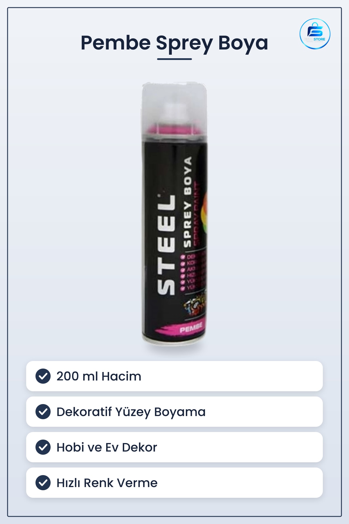 Pembe Sprey Boya 200 ml Dekoratif Yüzey Boyama Hobi Boyası Renkli Kaplama Ev Dekor Projeleri