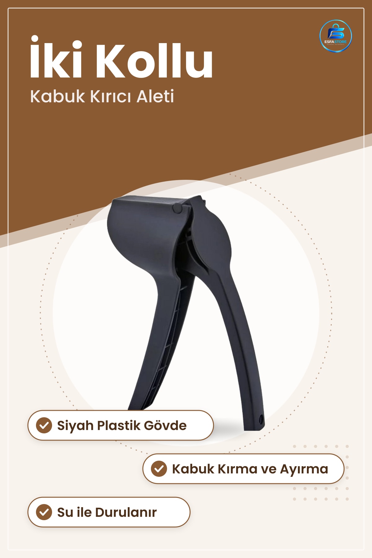 Ceviz ve Fındık Kıracağı Siyah Plastik Pratik Kullanımlı Mutfak Sofra Kırıcı Aleti Kabuk Kırma