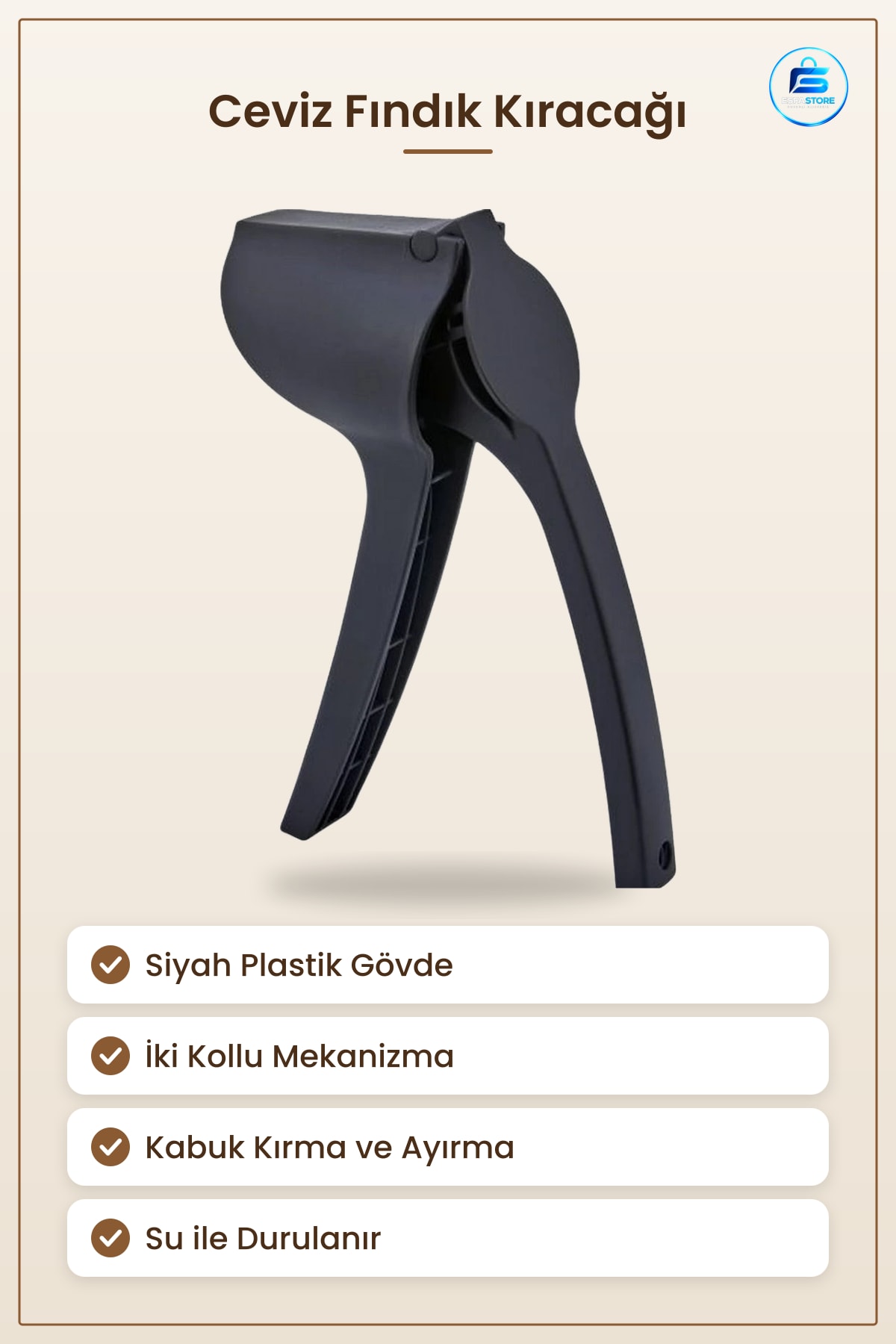 Ceviz ve Fındık Kıracağı Siyah Plastik Pratik Kullanımlı Mutfak Sofra Kırıcı Aleti Kabuk Kırma