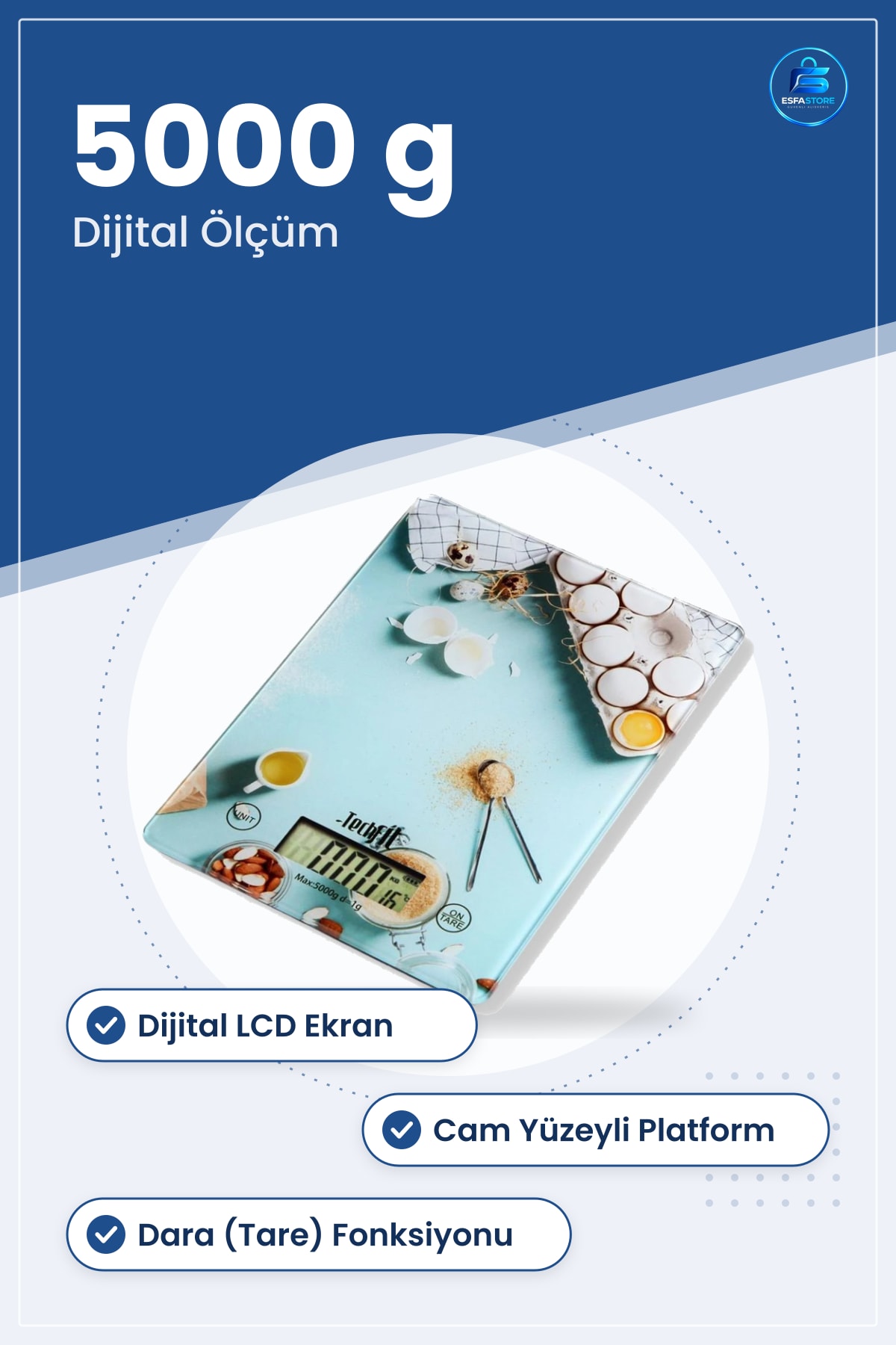 Dijital Mutfak Terazisi Cam Yüzeyli Hassas Ölçüm Malzeme Tartma Ev ve Pişirme İçin