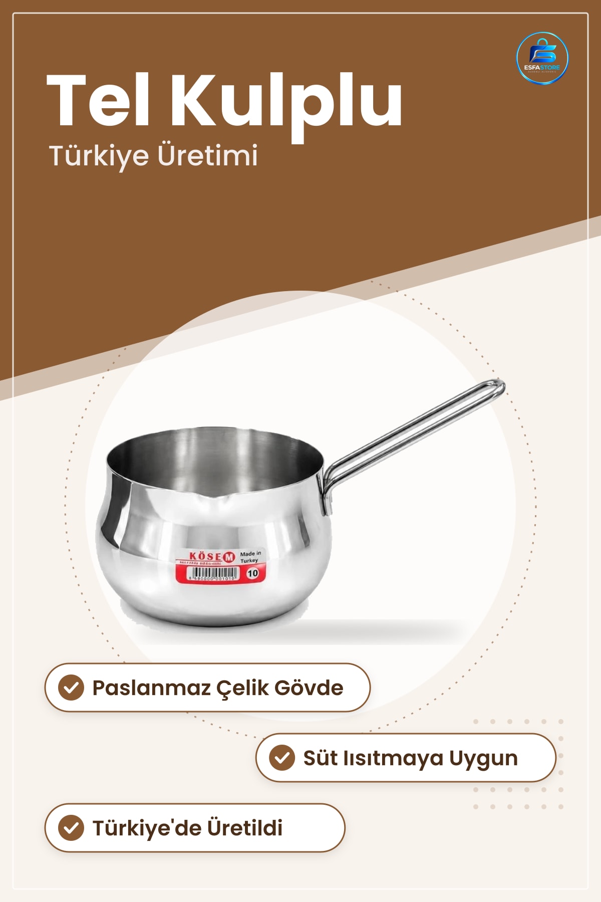 Tel Kulplu Cezve Sütlük Paslanmaz Çelik Mutfak Pişirme Kabı Süt Isıtma Kullanımına Uygun