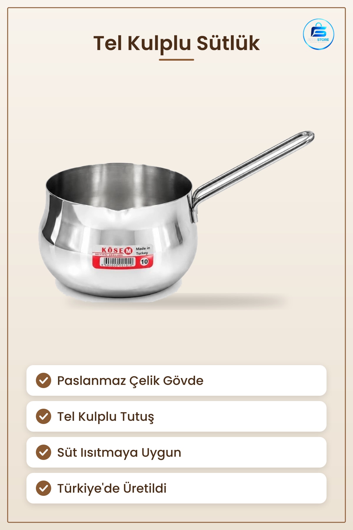 Tel Kulplu Cezve Sütlük Paslanmaz Çelik Mutfak Pişirme Kabı Süt Isıtma Kullanımına Uygun
