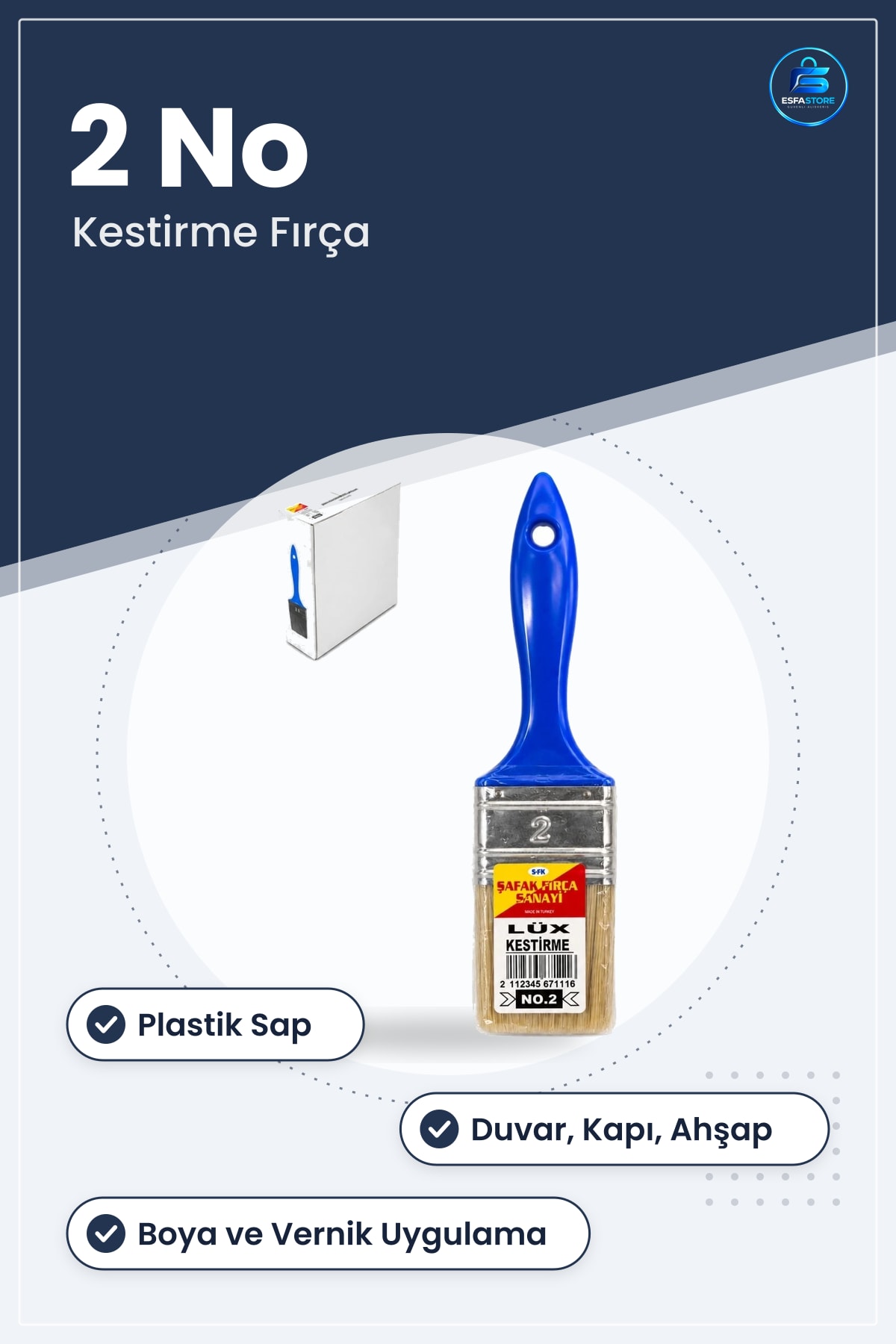 Kestirme Boya Fırçası 2 No Plastik Saplı Duvar Boyama Vernik ve Badana İşleri İçin