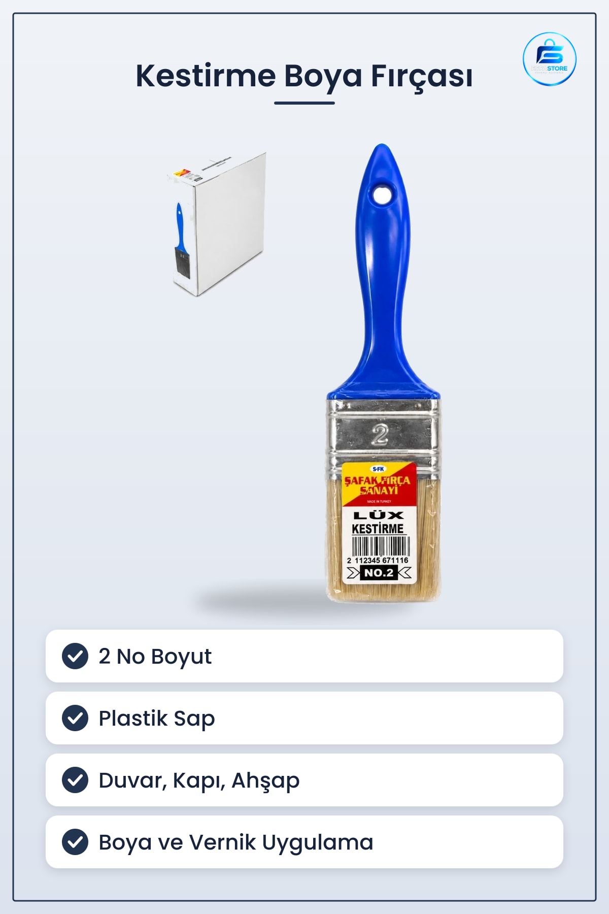 Kestirme Boya Fırçası 2 No Plastik Saplı Duvar Boyama Vernik ve Badana İşleri İçin