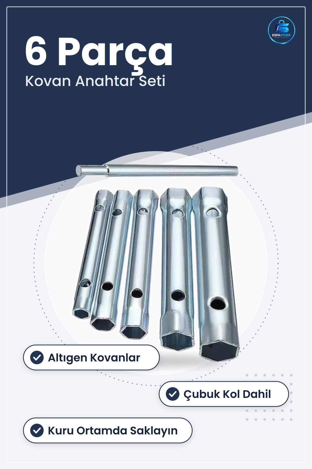 Lokma Takımı 6 Parça Kovan Anahtar Seti Hırdavat Tamirat Aletleri Metal Pratik Kullanım
