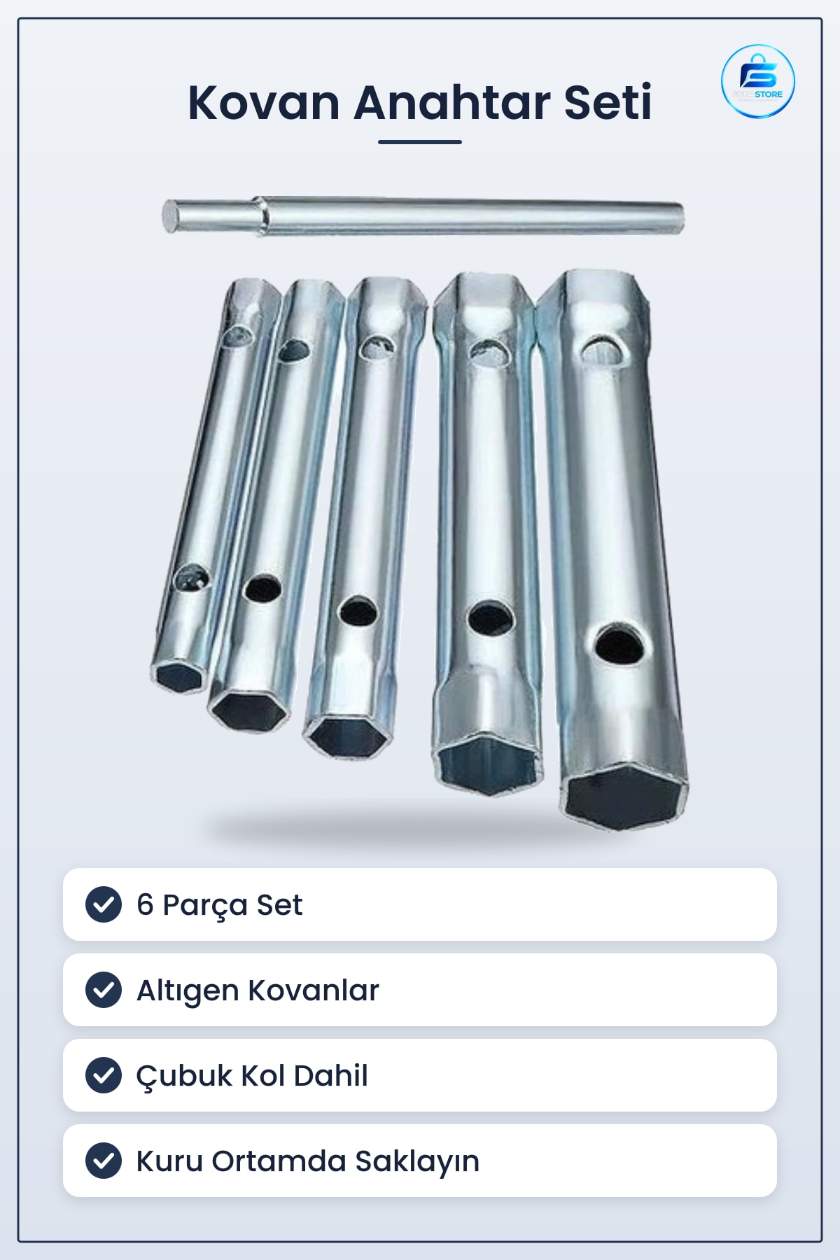 Lokma Takımı 6 Parça Kovan Anahtar Seti Hırdavat Tamirat Aletleri Metal Pratik Kullanım