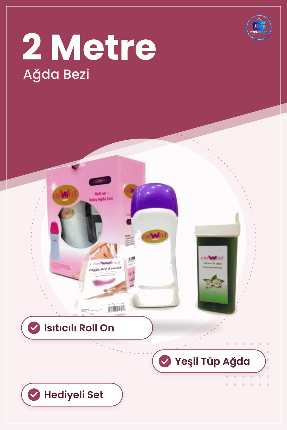 Roll On Ağda Seti Isıtıcılı Tüp Bez 2 Metre Hediyeli Kolay Epilasyon Bakım Ürünü