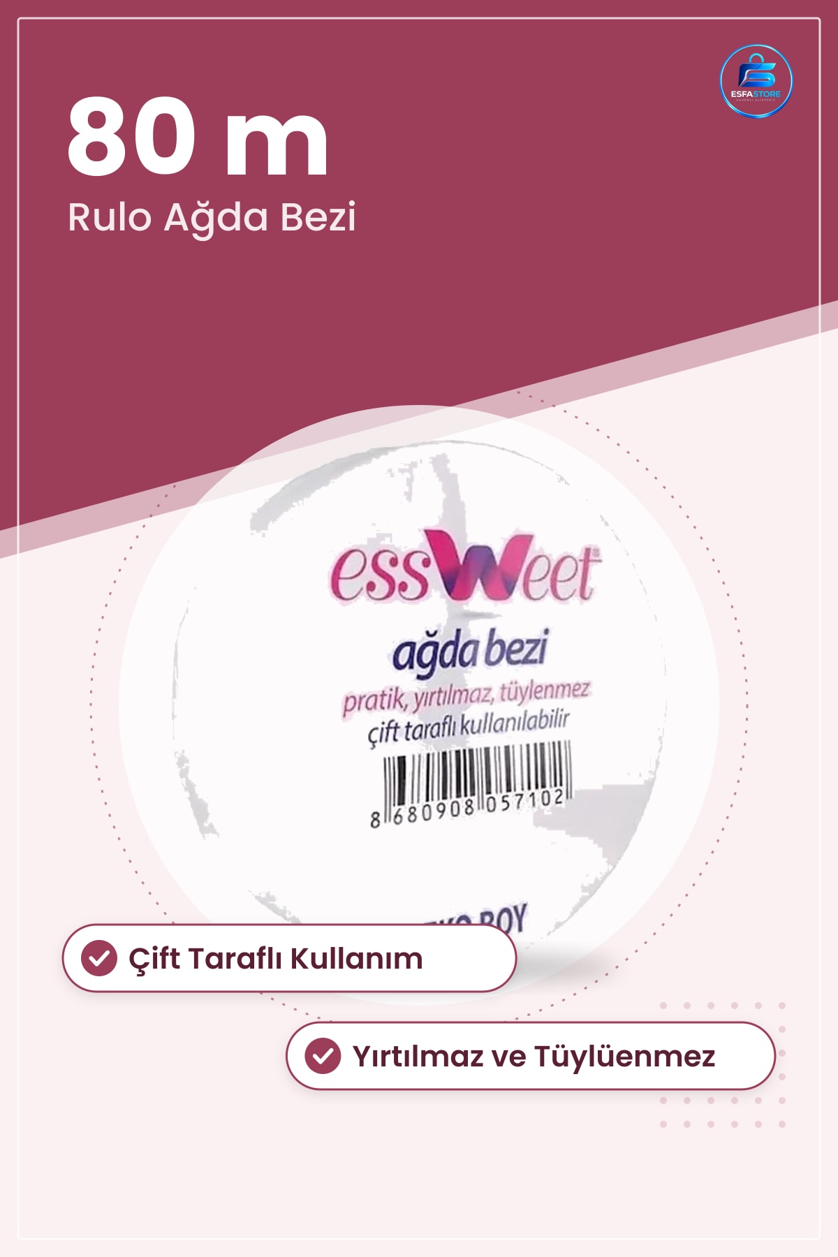 Ağda Bezi 80 m Rulo Kırılmaz Tüylenmez Çift Taraflı Kullanılabilir Epilasyon Bakım