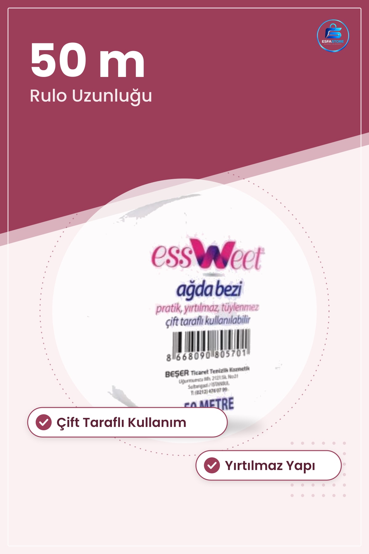 Ağda Bezi Rulo 50 m Yırtılmaz Tüylenmez Çift Taraflı Kullanımlı Epilasyon Tüy Alma Ürünü