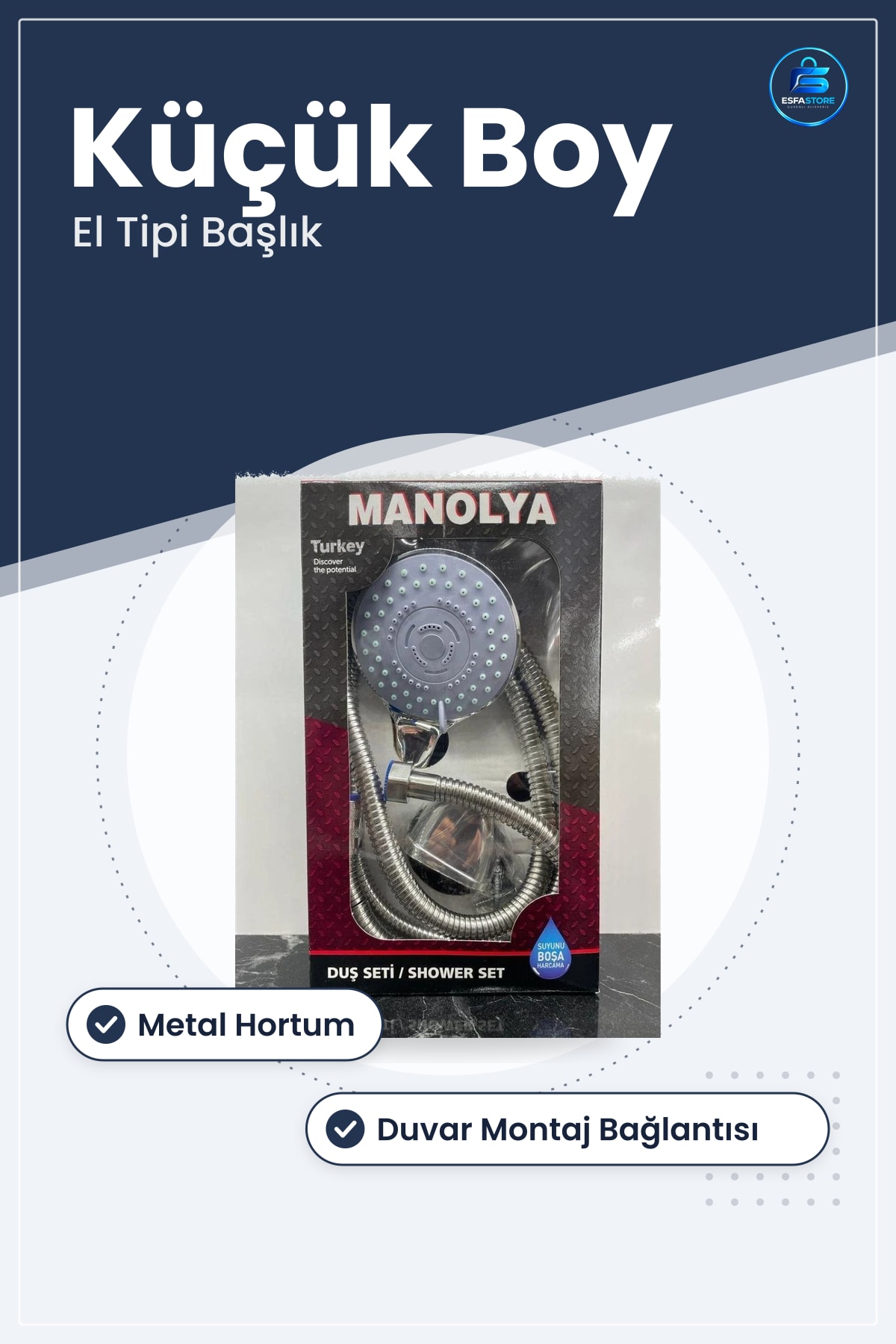 Duş Sistemi Manolya Küçük Boy El Tipi Başlıklı Metal Hortumlu Banyo Seti Kullanım Kolaylığı