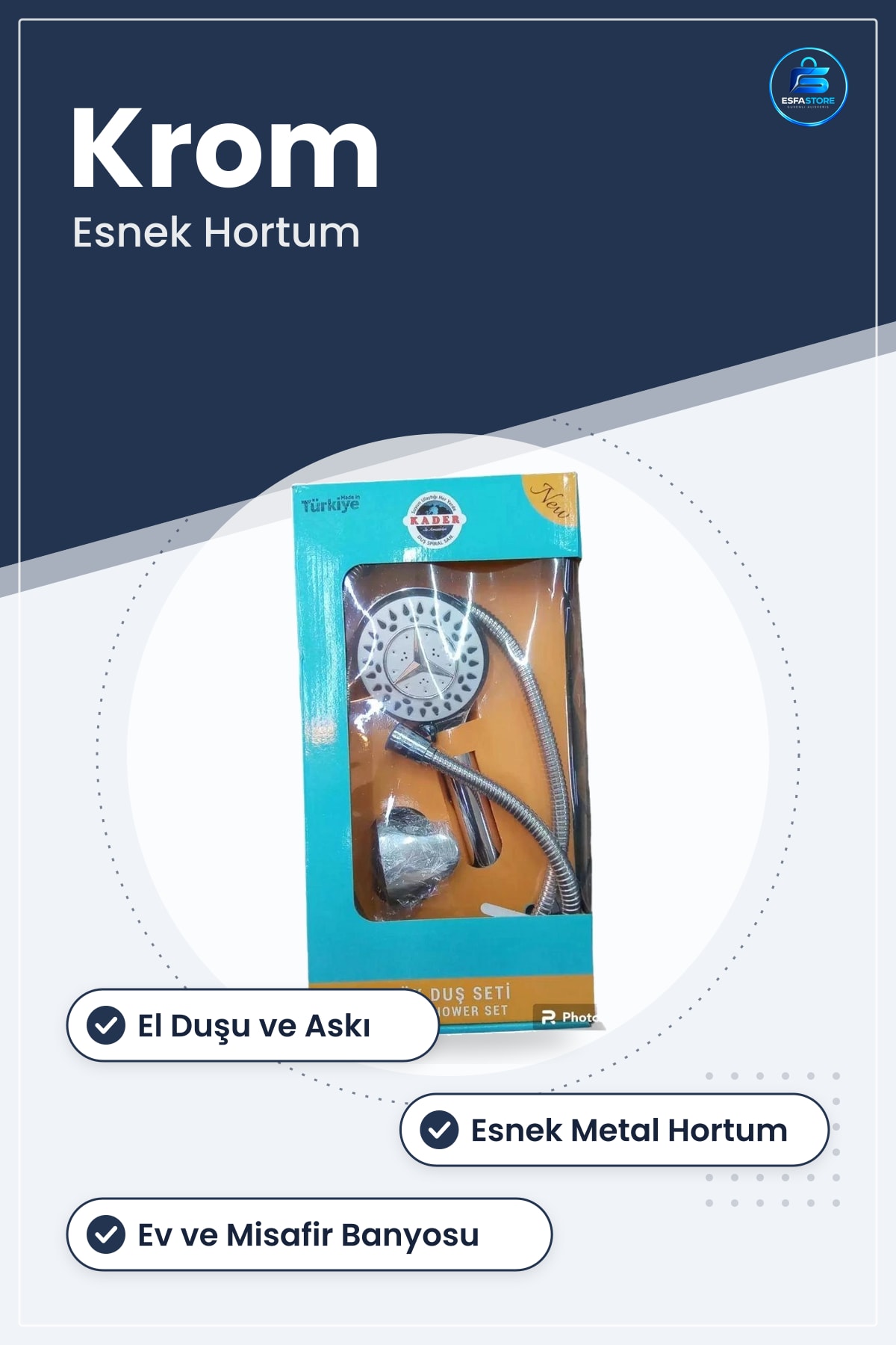 Duş Sistemi Lüx Seti El Duşu Metal Esnek Hortumlu Askılı Banyo Yapı Malzemesi Krom