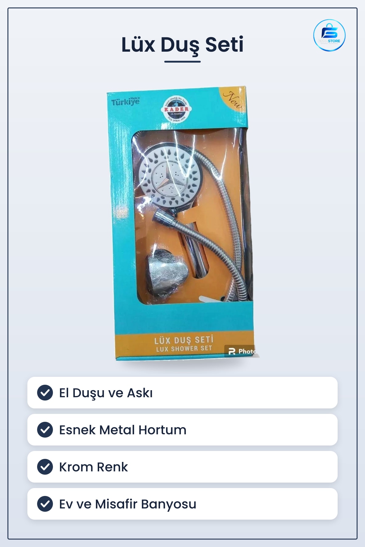 Duş Sistemi Lüx Seti El Duşu Metal Esnek Hortumlu Askılı Banyo Yapı Malzemesi Krom