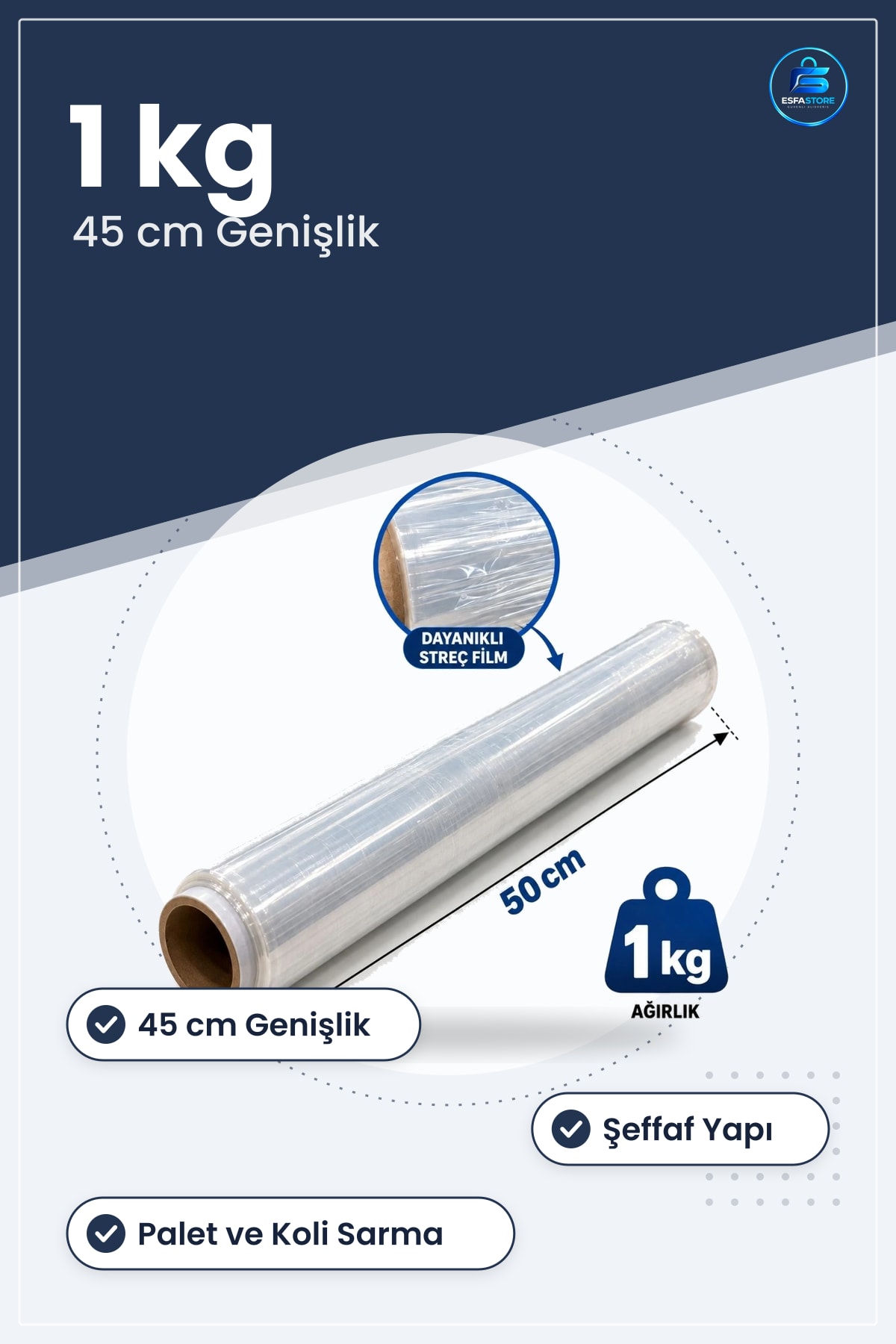 İnce Palet Streç Film 1 kg 45 cm Şeffaf Dayanıklı Sarma Paketleme Ambalaj Malzemesi