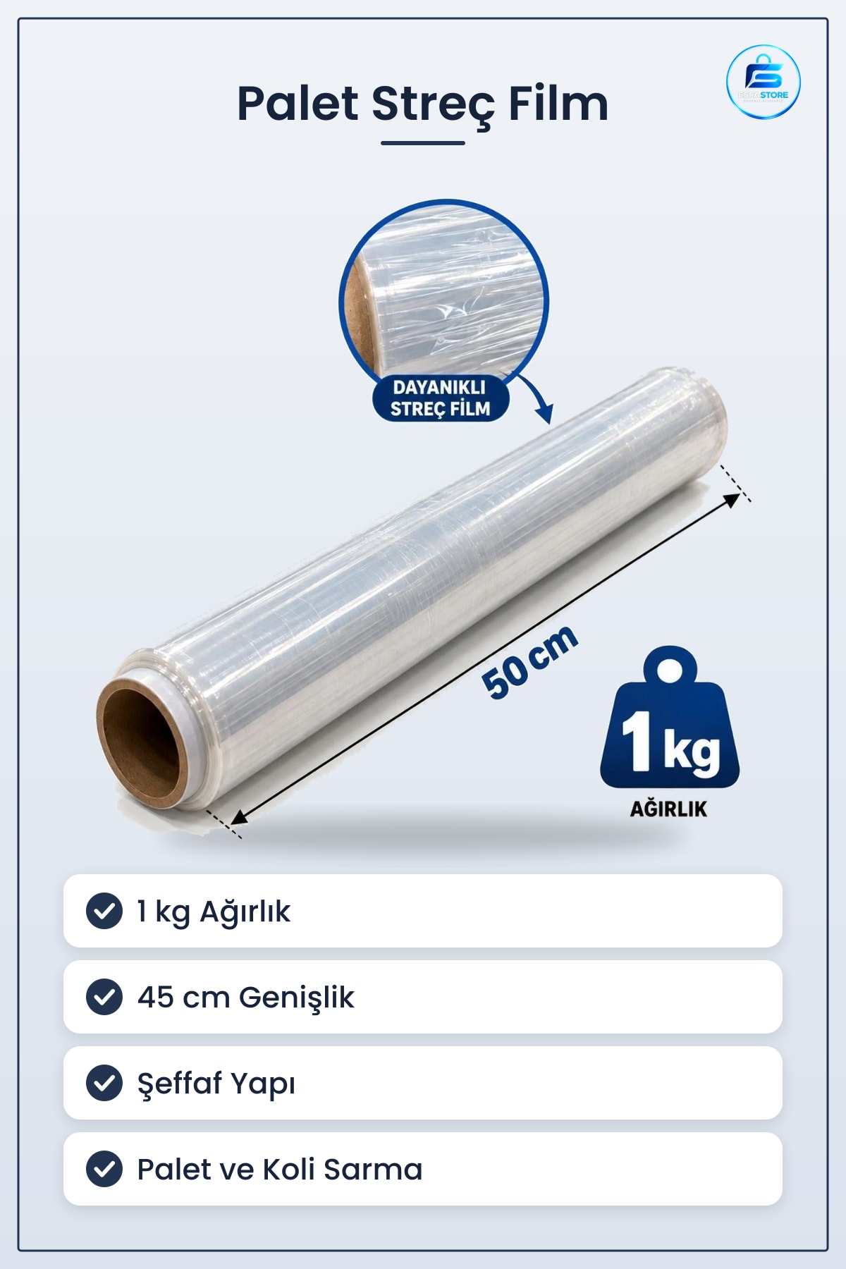 İnce Palet Streç Film 1 kg 45 cm Şeffaf Dayanıklı Sarma Paketleme Ambalaj Malzemesi