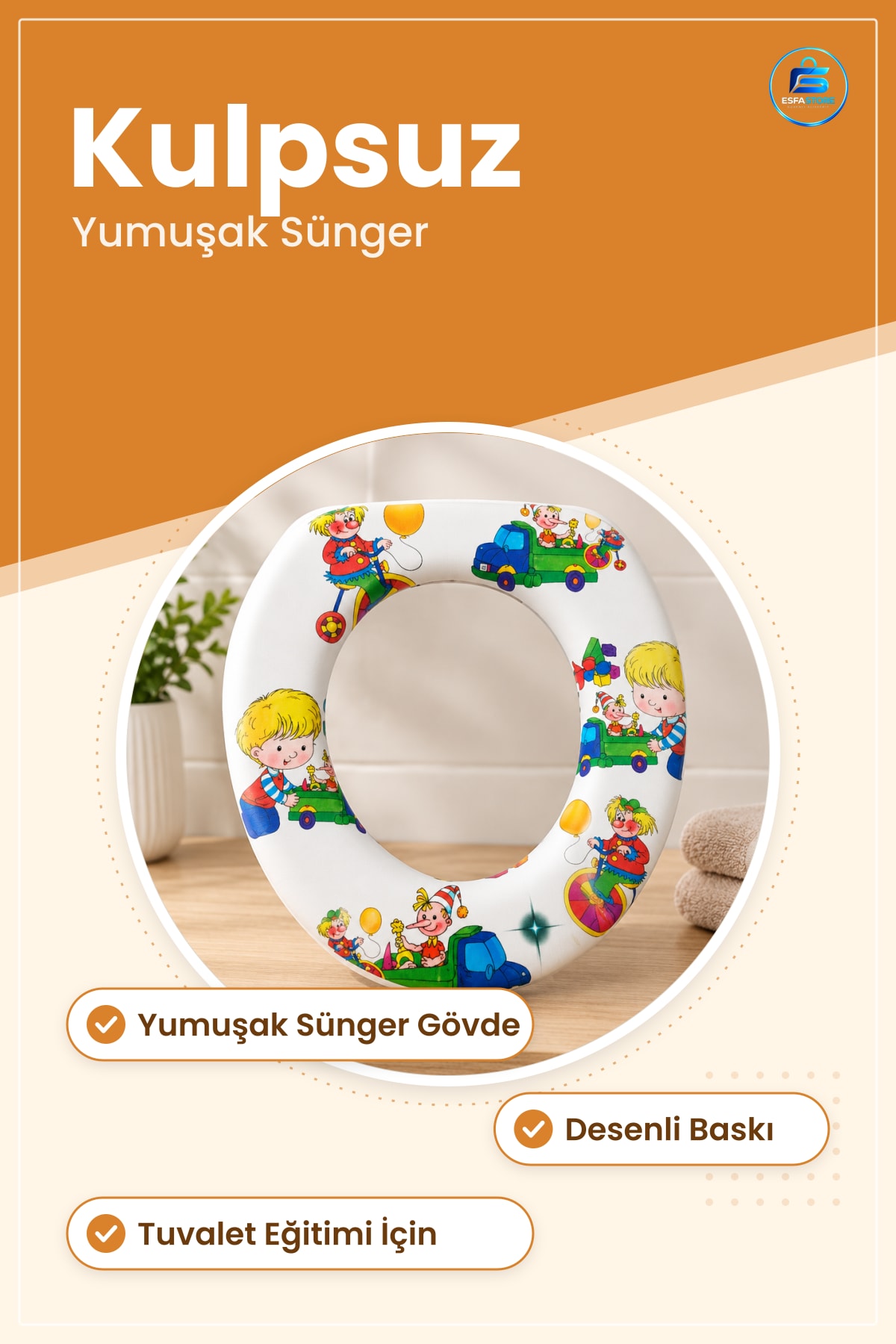 Kulpsuz Bebe Klozet Adaptörü Yumuşak Çocuk Kapağı Banyo İçin Tuvalet Eğitimi Desenli Baskılı