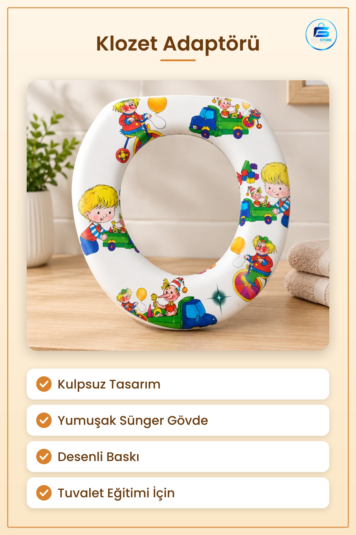 Kulpsuz Bebe Klozet Adaptörü Yumuşak Çocuk Kapağı Banyo İçin Tuvalet Eğitimi Desenli Baskılı