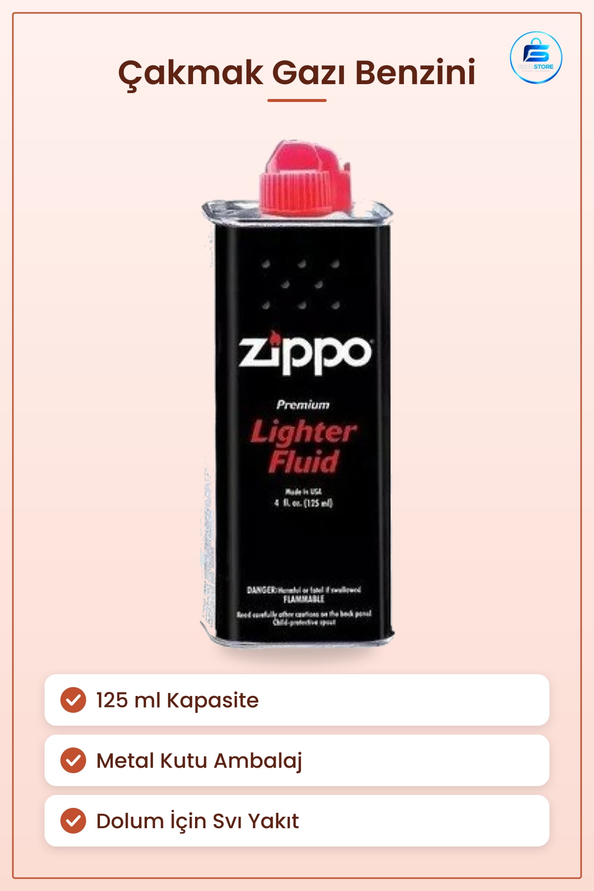 Çakmak Gazı 125 ml Benzin Sıvı Yakıt Dolum İçin Metal Kutu Ambalajlı Kullanıma Hazır