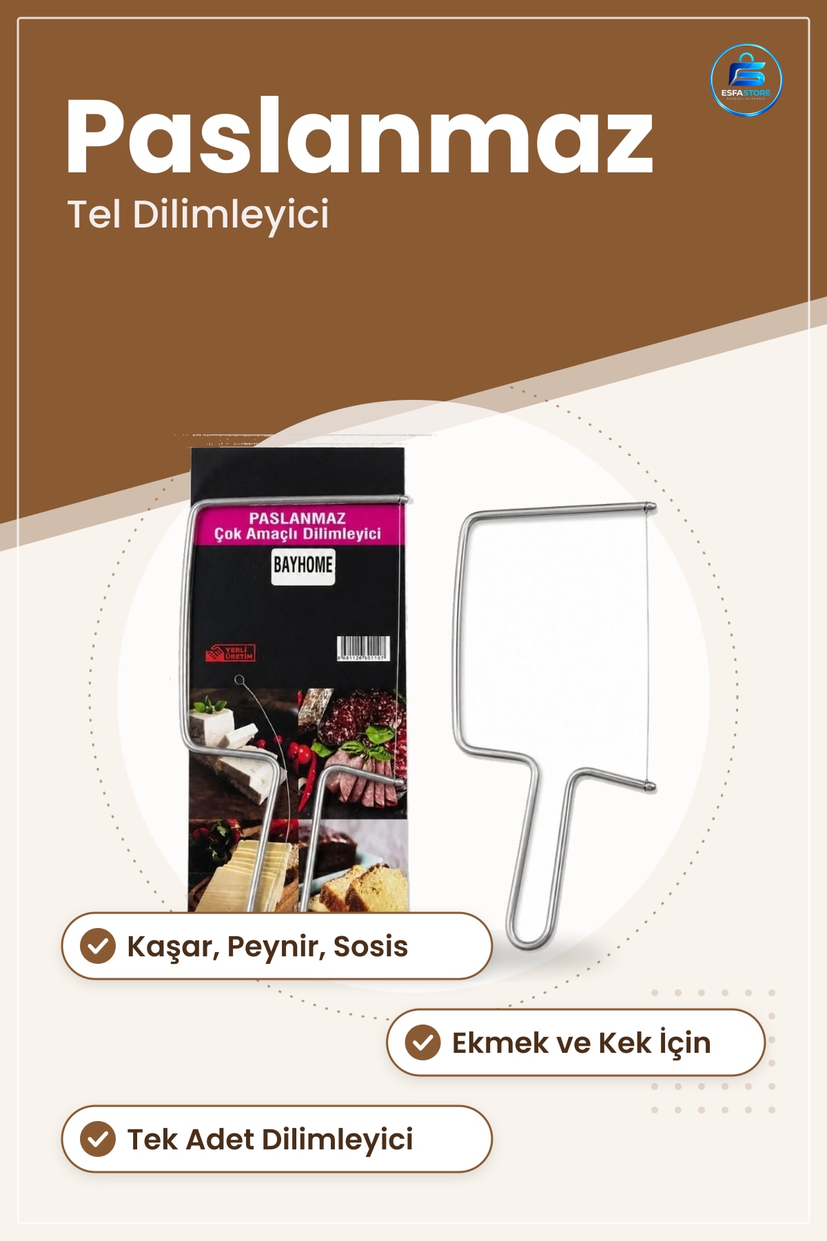 Paslanmaz Peynir Dilimleyici Tel Bıçak Çok Amaçlı Mutfak Kesici Kaşar Ekmek Sosis Dilimleme
