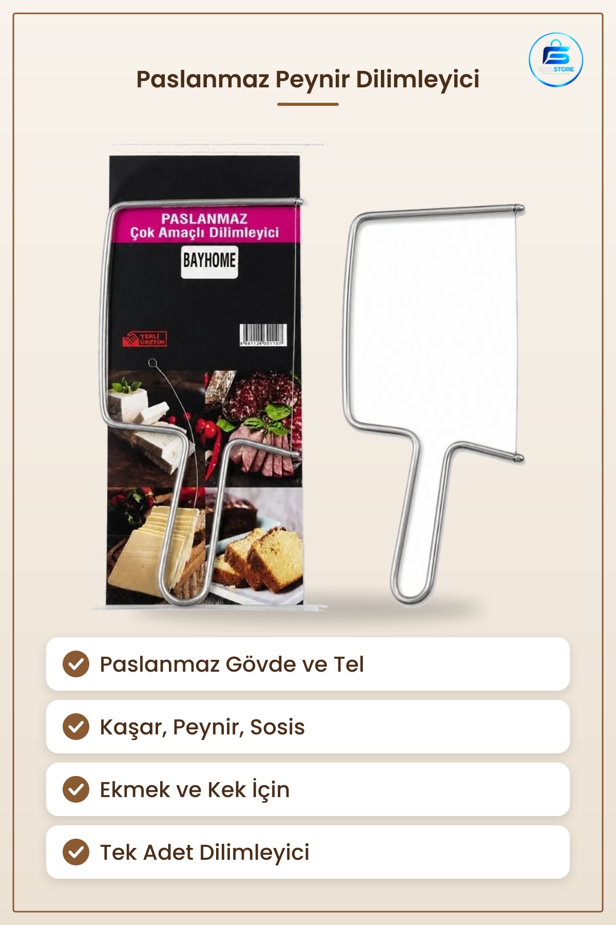 Paslanmaz Peynir Dilimleyici Tel Bıçak Çok Amaçlı Mutfak Kesici Kaşar Ekmek Sosis Dilimleme