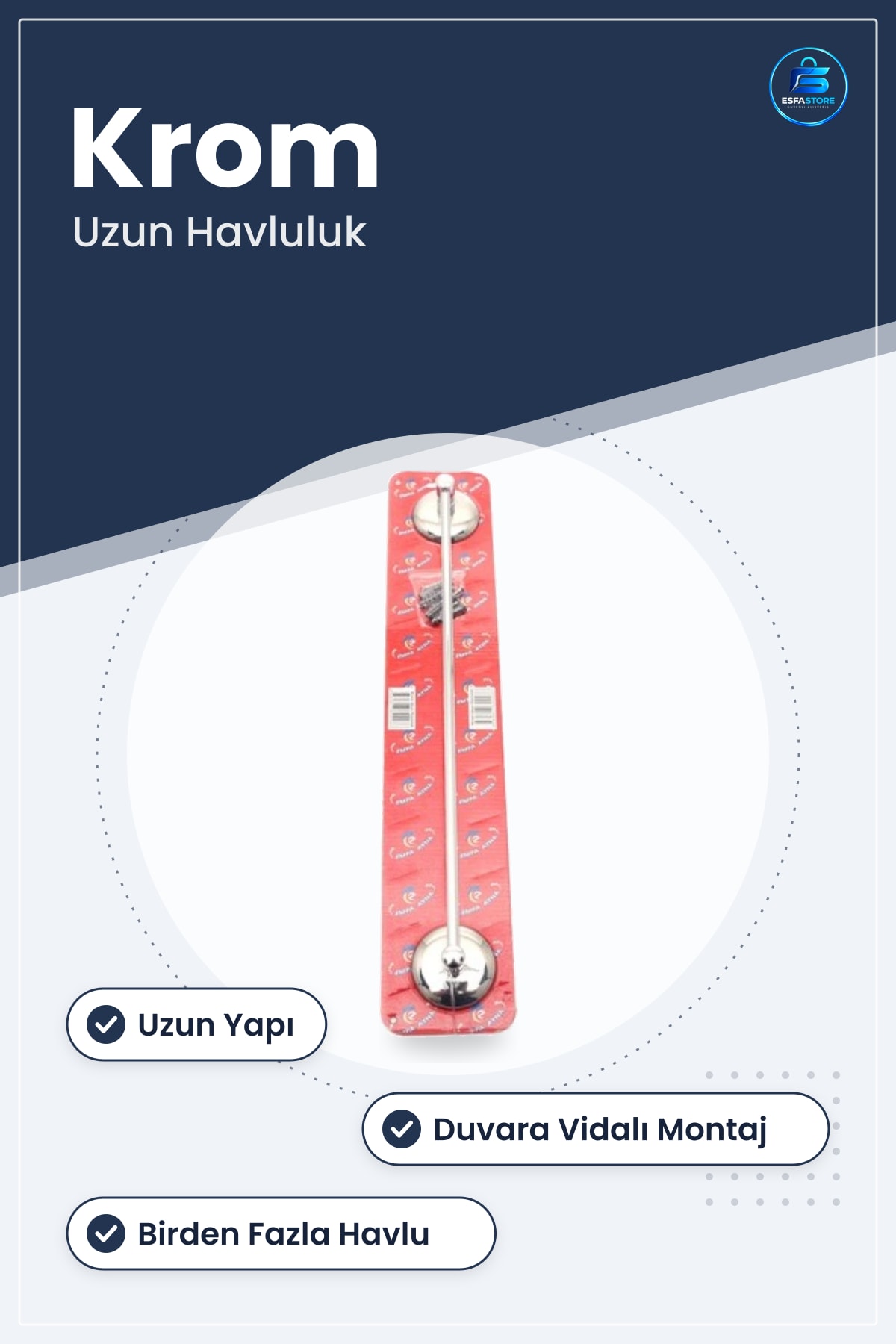 Uzun Krom Havluluk Banyo Düzenleyici Havlu Asılığı Duvara Montaj Ev Aksesuarı Vidalı