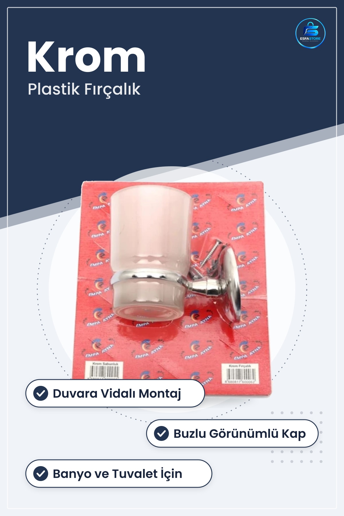 Diş Fırçalık Krom Plastik Banyo ve Tuvalet İçin Duvara Monte Fırça Tutucu Aksesuarı