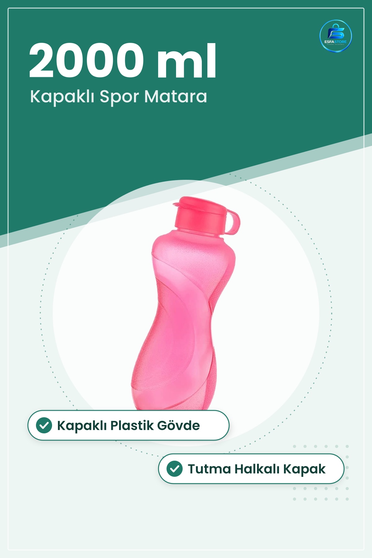 Spor Matara 2000 ml Kapaklı Plastik Taşınabilir Su Şişesi Günlük Kullanım Okul İş Seyahat