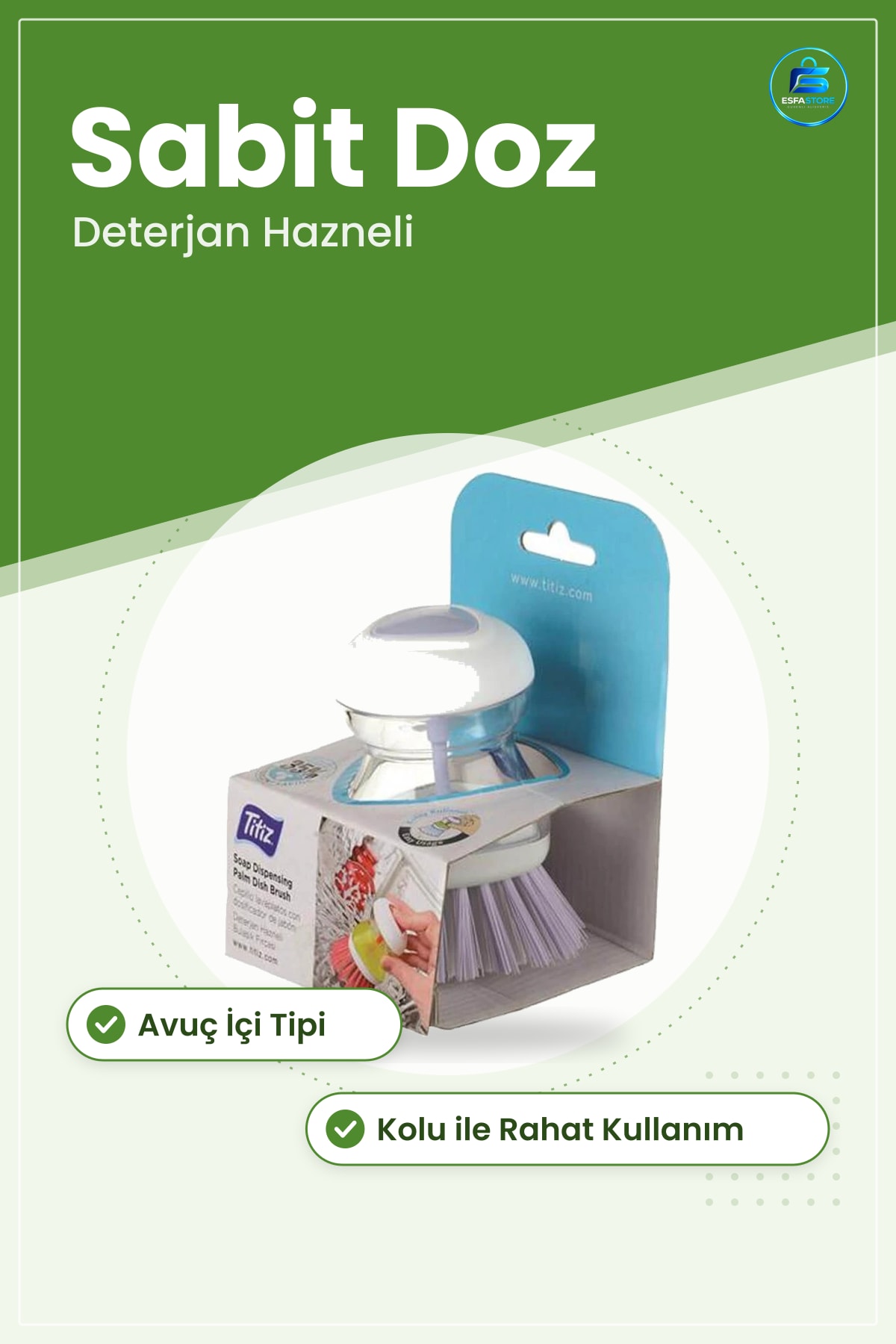 Deterjan Hazneli Bulaşık Fırçası Sabit Doz Dağıtıcılı Avuç İçi Tipi Mutfak Temizlik Aleti Günlük