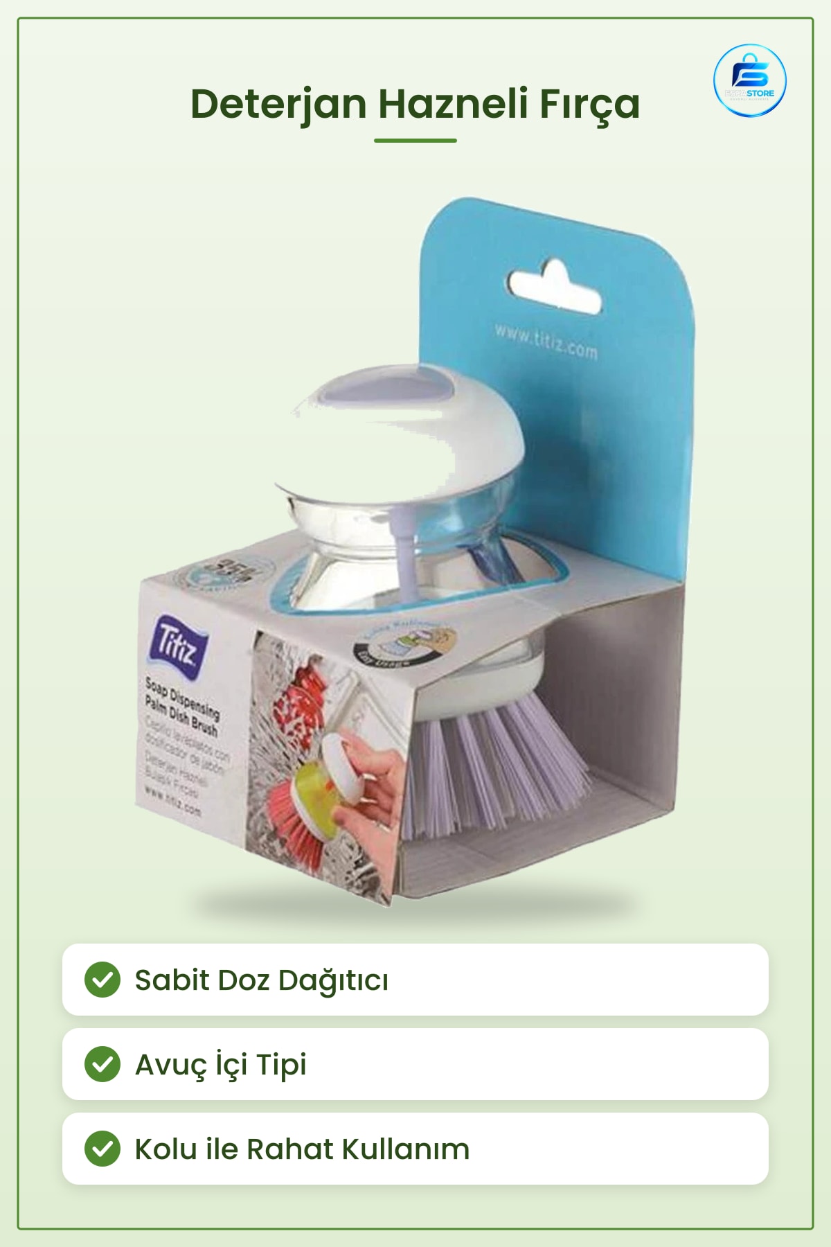 Deterjan Hazneli Bulaşık Fırçası Sabit Doz Dağıtıcılı Avuç İçi Tipi Mutfak Temizlik Aleti Günlük