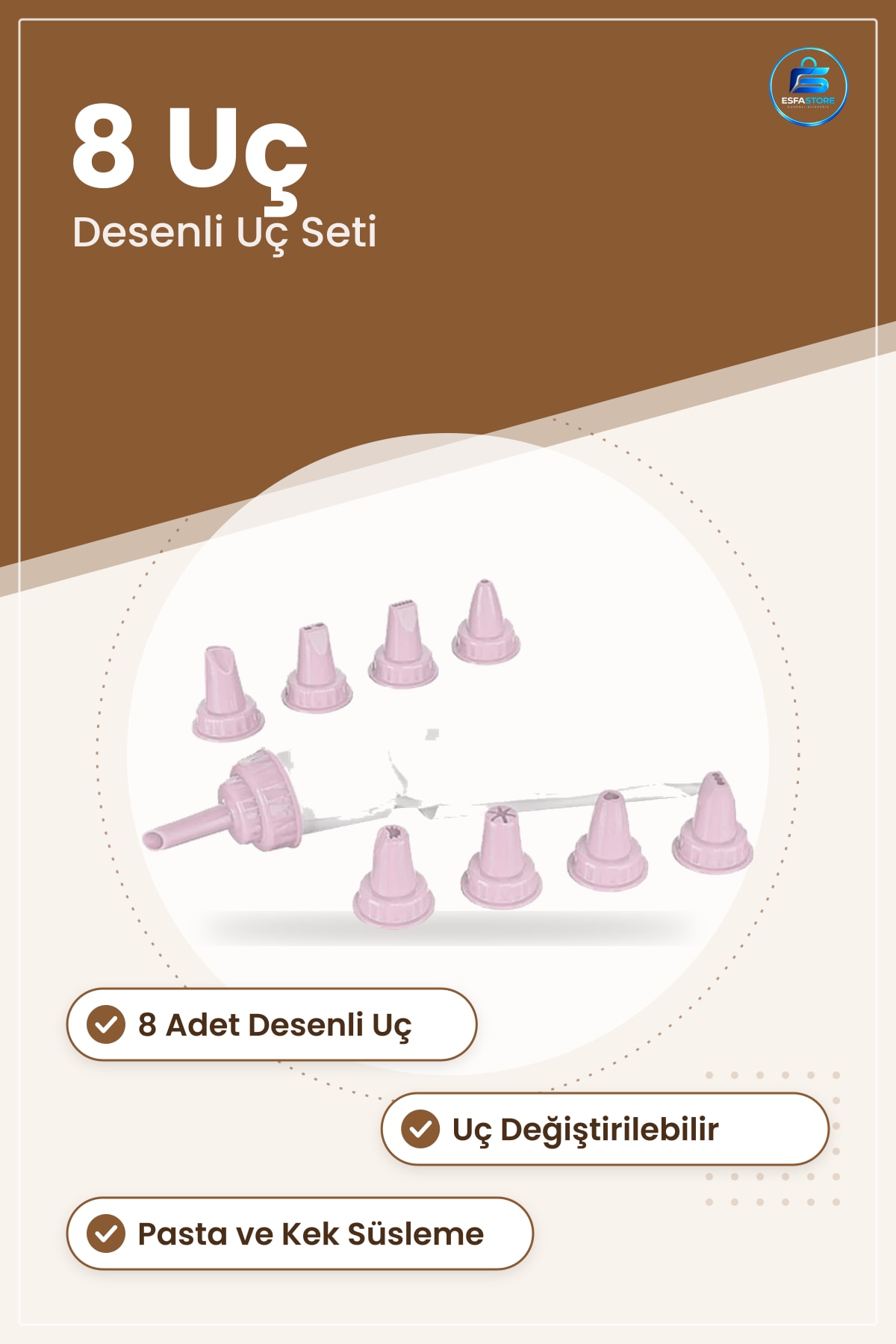 Krema Torbası Seti 8 Uçlu Pasta Süsleme Kek Dekorasyon Mutfak Pişirme Aksesuarı Pratik
