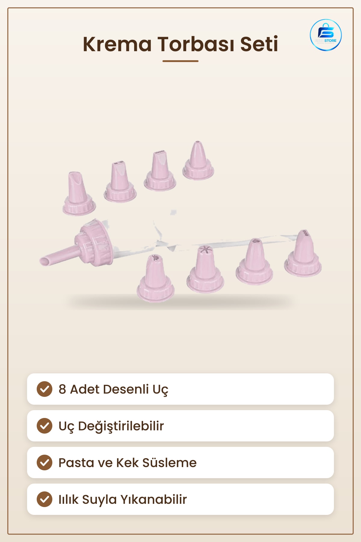 Krema Torbası Seti 8 Uçlu Pasta Süsleme Kek Dekorasyon Mutfak Pişirme Aksesuarı Pratik