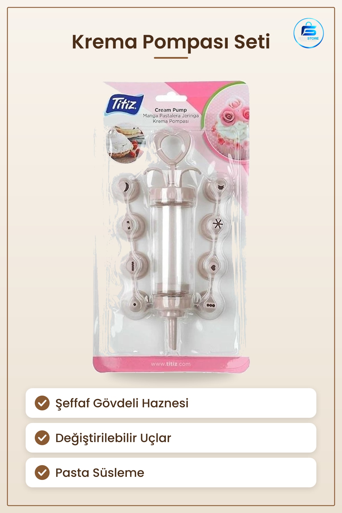 Krema Pompası Pasta Süsleme Jeringası Manga Set Nozullu Mutfak Pastacılık Aracı Kullanışlı