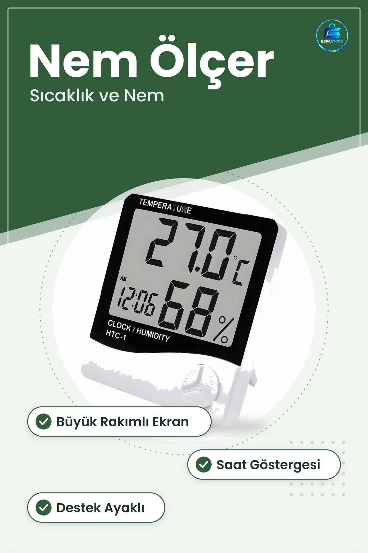 Dijital Derece Termometre Sıcaklık ve Nem Ölçer Saatli Ekranlı Ev Ofis Bahçe İçin Kullanım