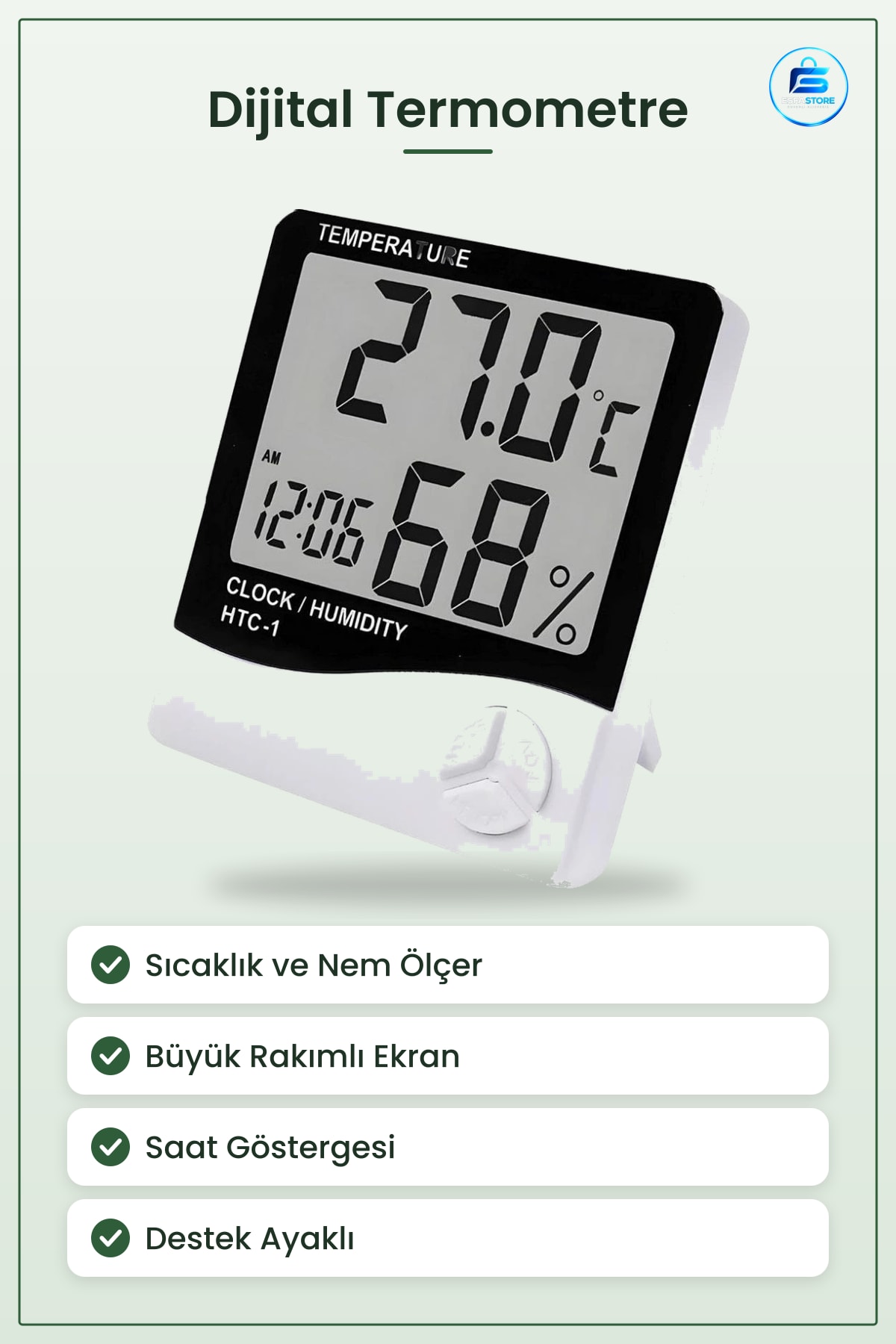 Dijital Derece Termometre Sıcaklık ve Nem Ölçer Saatli Ekranlı Ev Ofis Bahçe İçin Kullanım