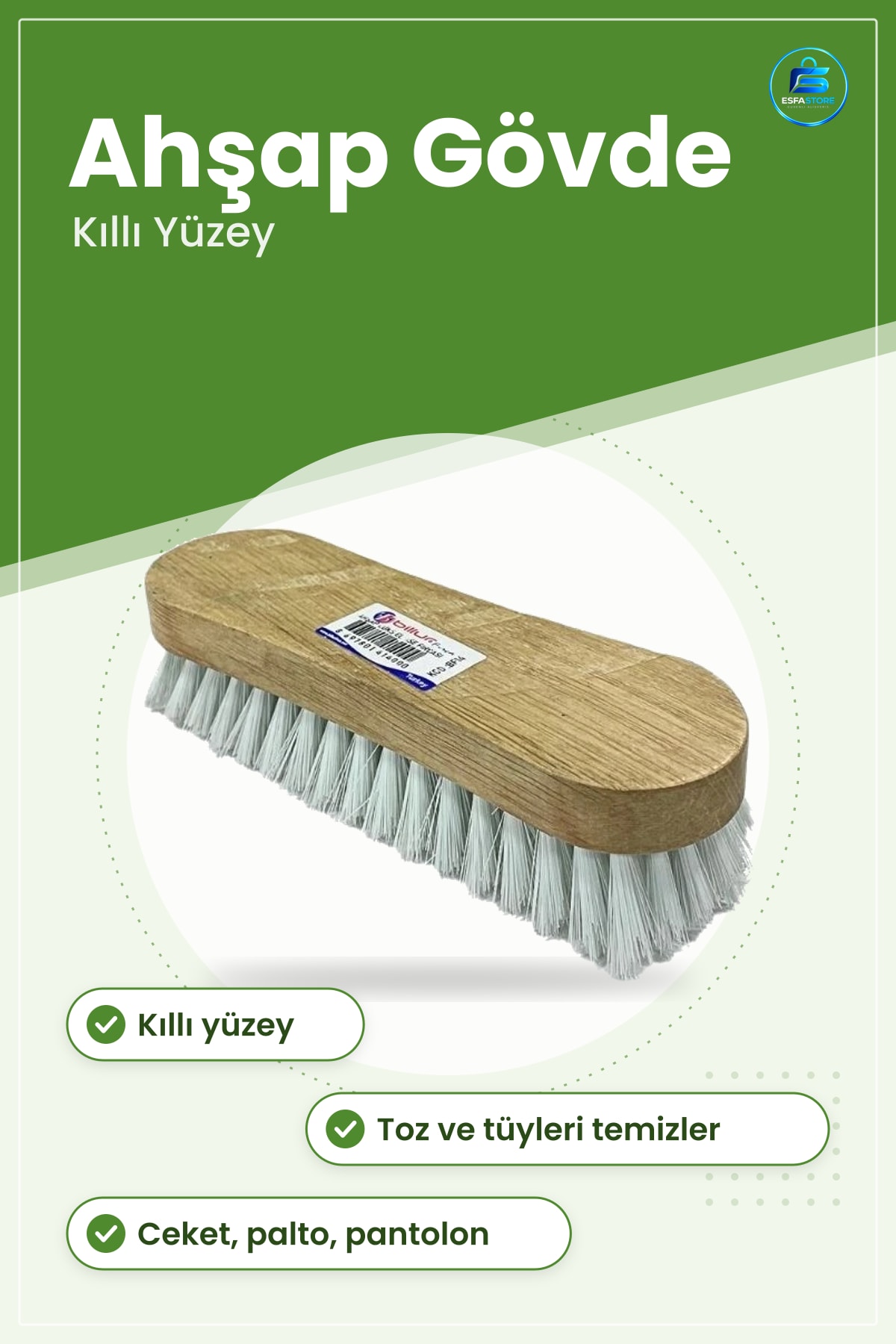 Elbise Fırçası Ahşap Gövdeli Kıllı Giysi ve Kumaş Tüy Toz Temizleme Ev Bakım Aksesuarı