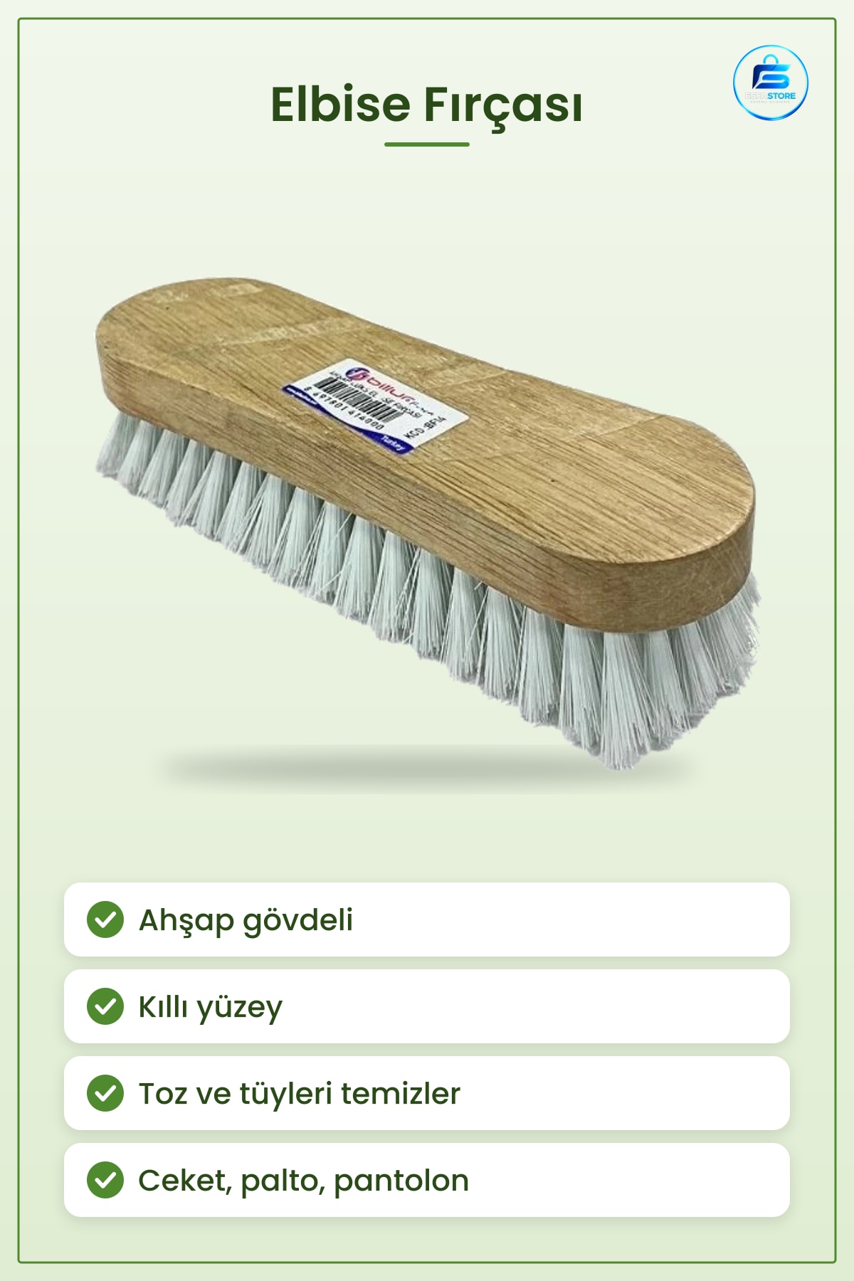 Elbise Fırçası Ahşap Gövdeli Kıllı Giysi ve Kumaş Tüy Toz Temizleme Ev Bakım Aksesuarı
