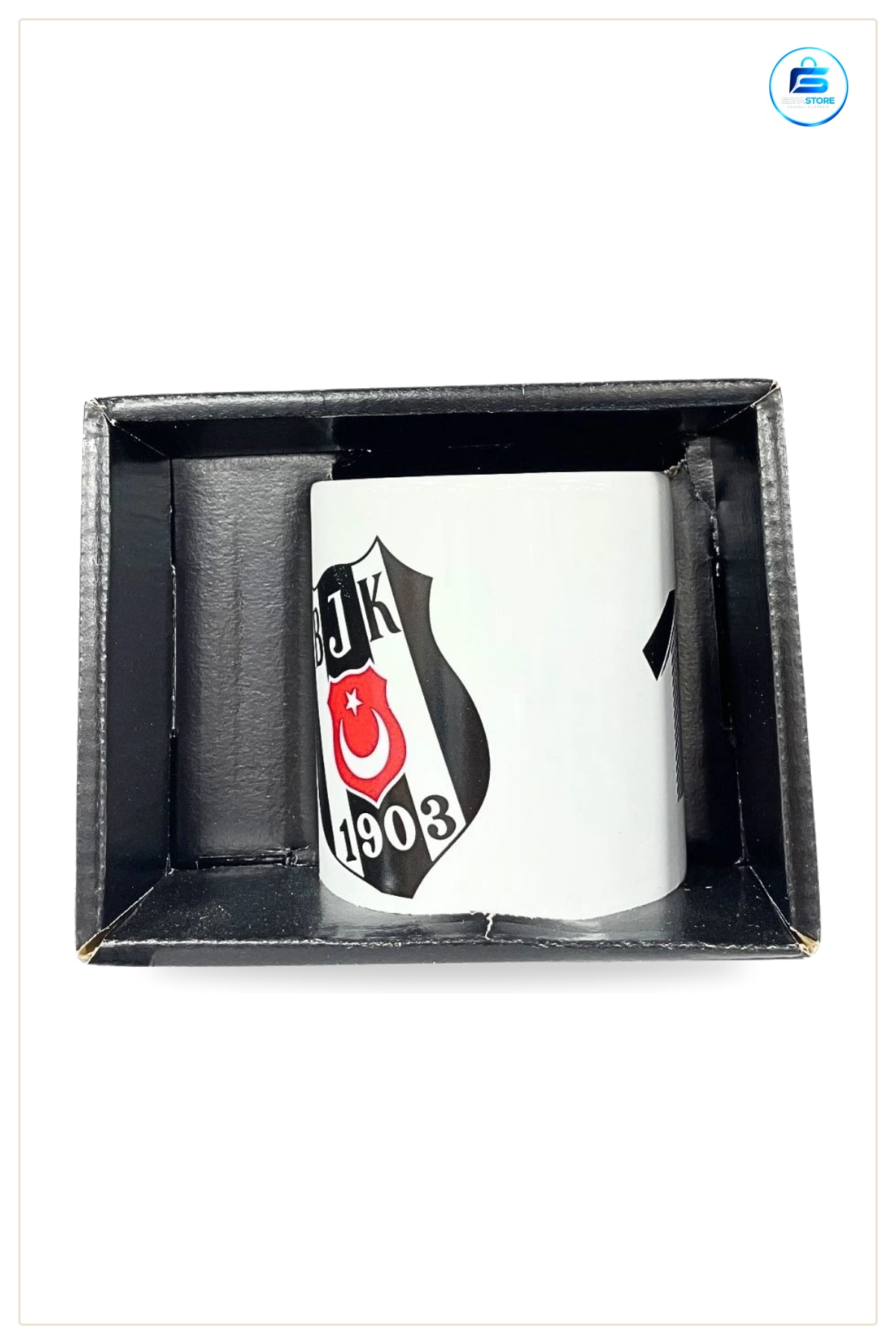 Taraftar Seramik Kupa Siyah Beyaz Logolu Hediyelik Kutulu Ev ve Ofis İçin Kahve Çay Kullanımı