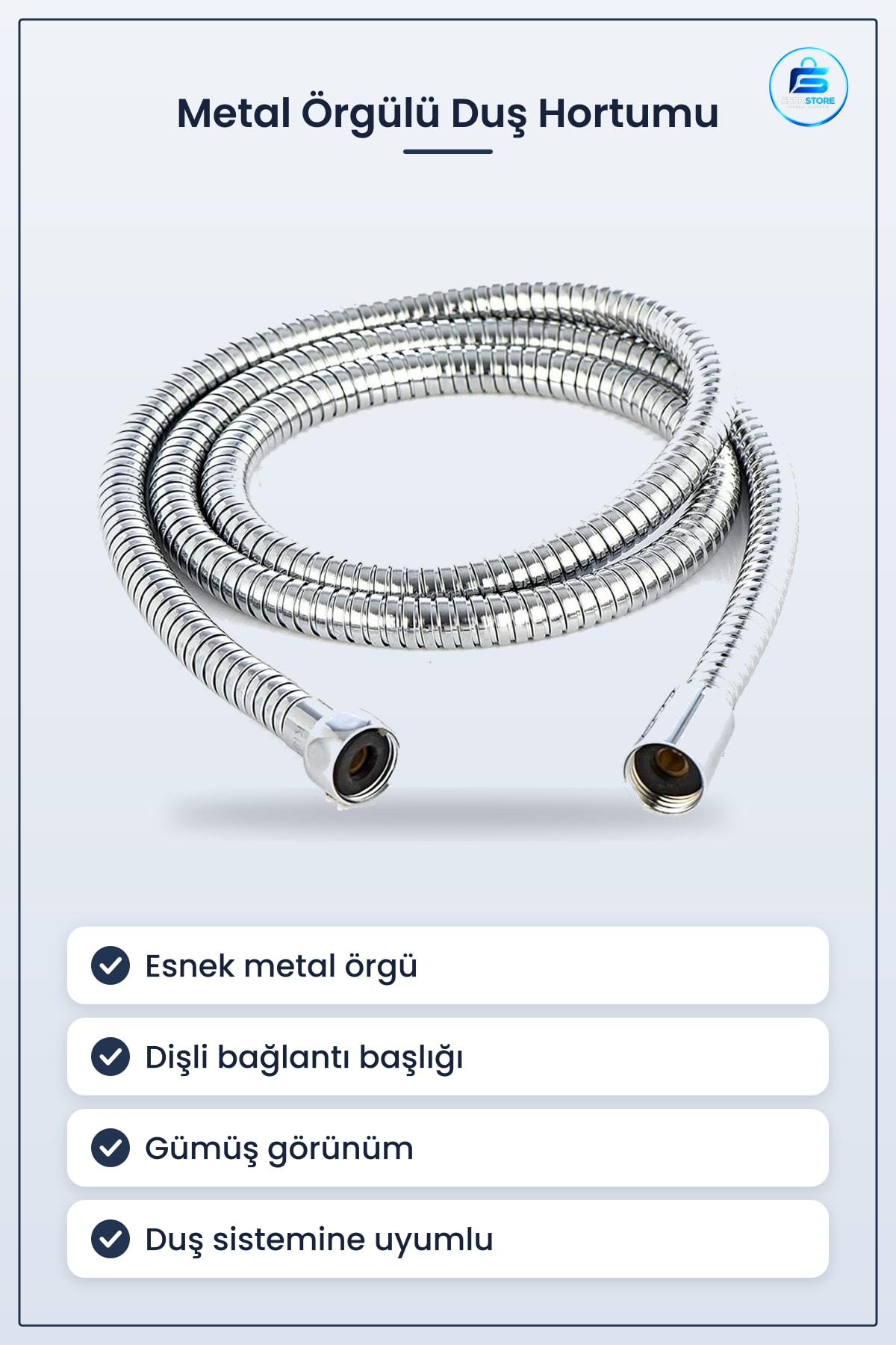 Metal Örgülü Duş Hortumu Banyo Sistemi İçin Esnek Bağlantı Parçası Gümüş Görünüm