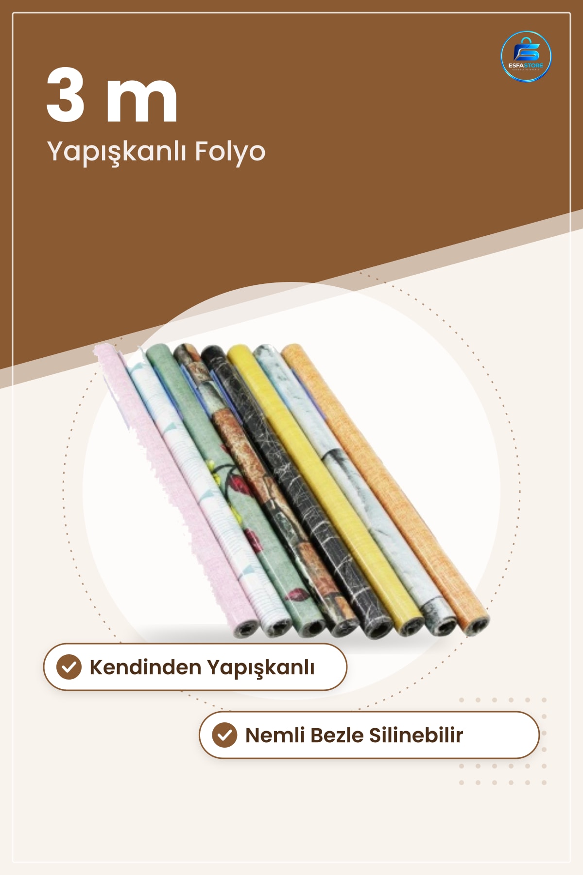Kendinden Yapışkanlı Folyo 3 m Mutfak Dolabı Raf Koruma Dekoratif Kaplama Folyosu Mobilya