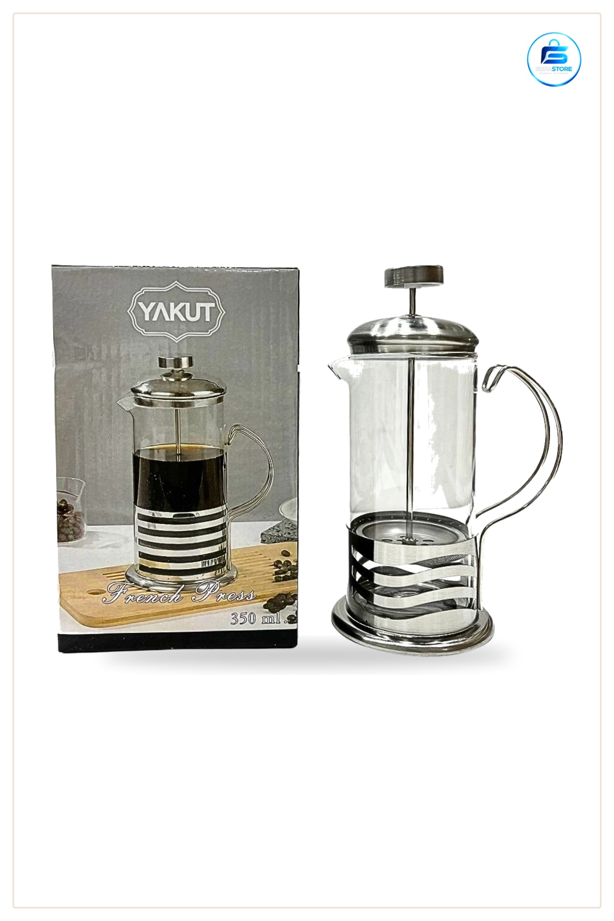 French Press 350 ml Cam Kahve Demliği Paslanmaz Çelik Filtreli Mutfak Sofra Demleme Aracı