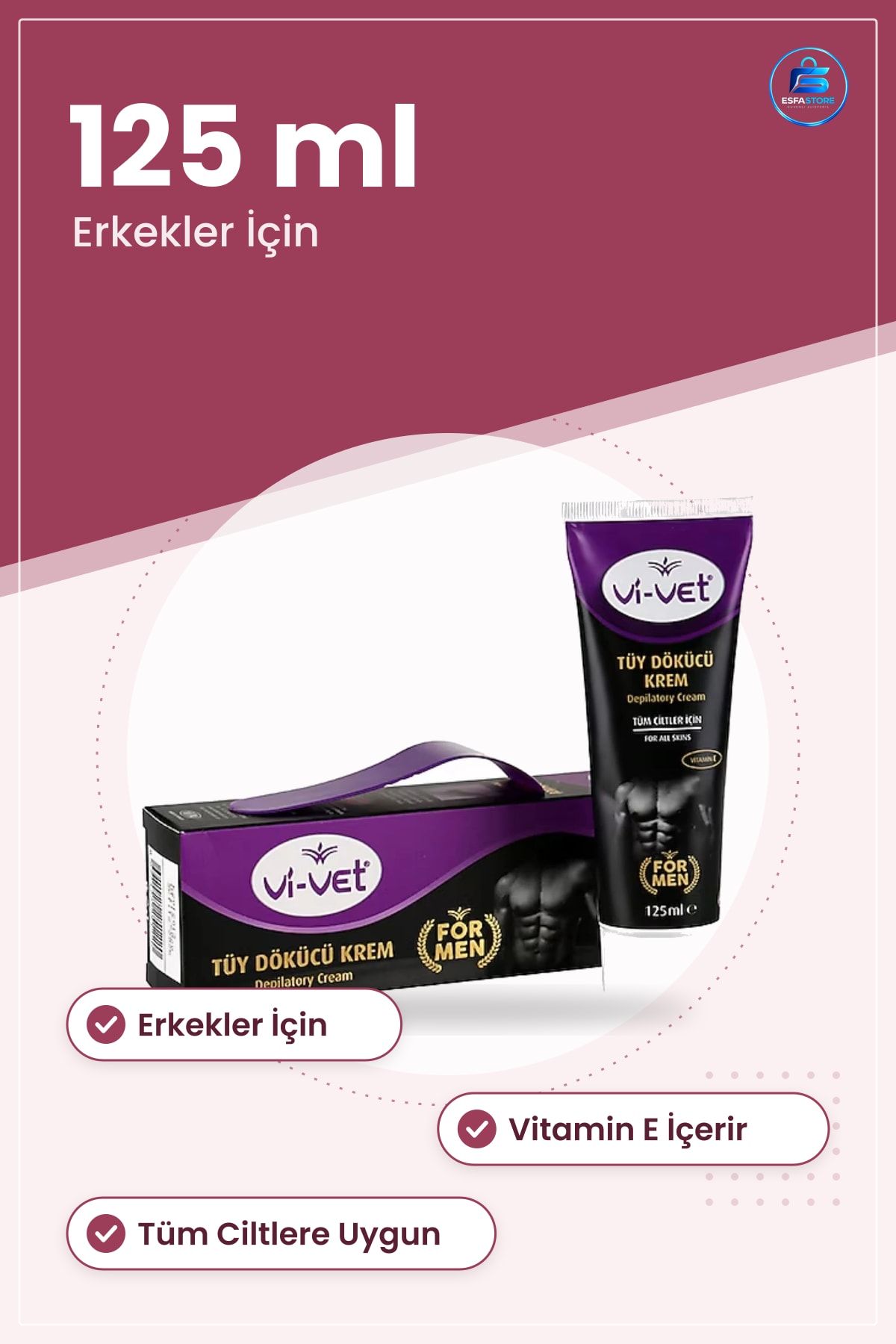 Tüy Dökücü Krem 125 ml Erkekler İçin Vitamin E Tüm Ciltlere Uygun Vücut Bakımı Kullanışlı