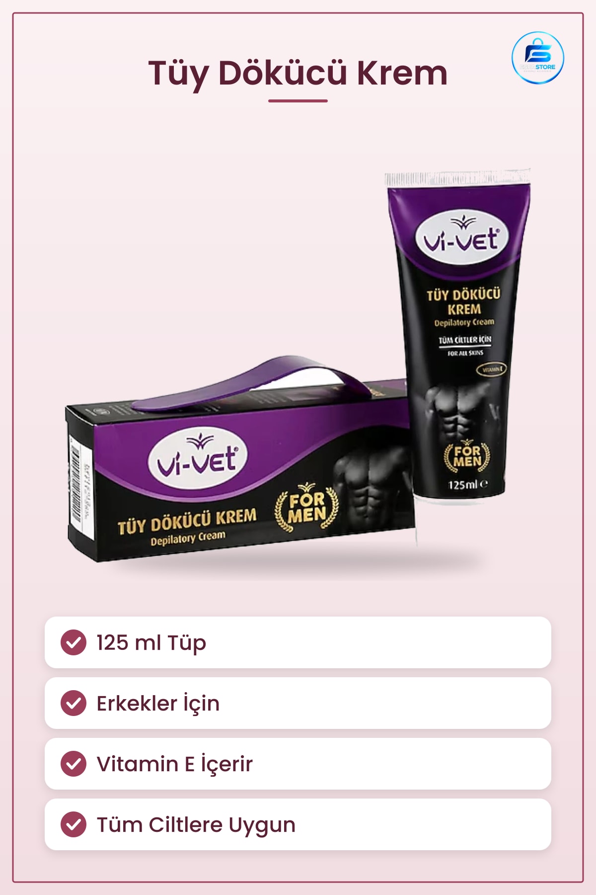 Tüy Dökücü Krem 125 ml Erkekler İçin Vitamin E Tüm Ciltlere Uygun Vücut Bakımı Kullanışlı