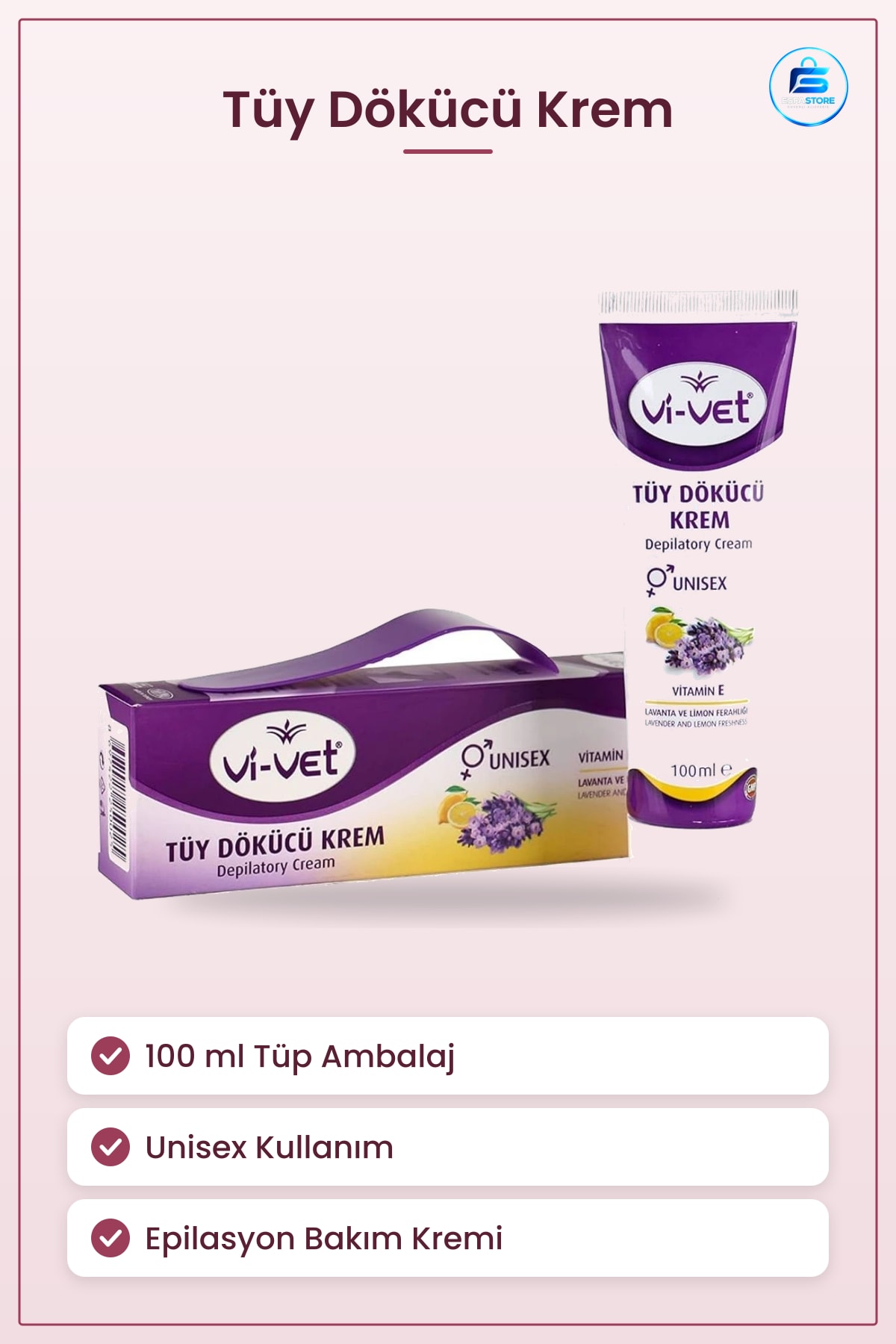 Tüy Dökücü Krem 100 ml Unisex Epilasyon Bakım Kremi Tüp Ambalaj Kadın ve Erkek Kullanışlı