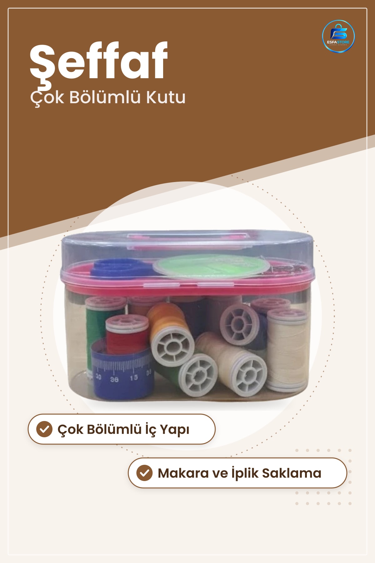 Dikiş Kutusu Şeffaf Plastik Saklama Düzenleyici İplik Makaraları Ev Ofis Kullanımı İçin Organizer