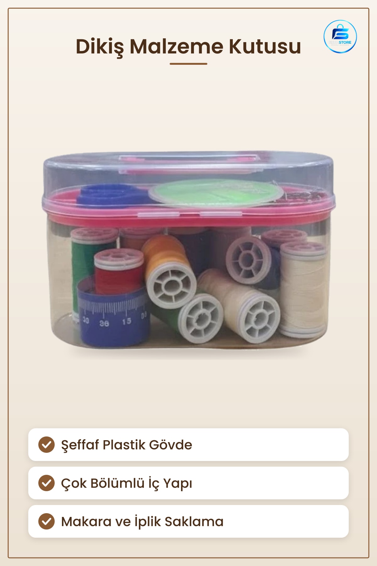 Dikiş Kutusu Şeffaf Plastik Saklama Düzenleyici İplik Makaraları Ev Ofis Kullanımı İçin Organizer