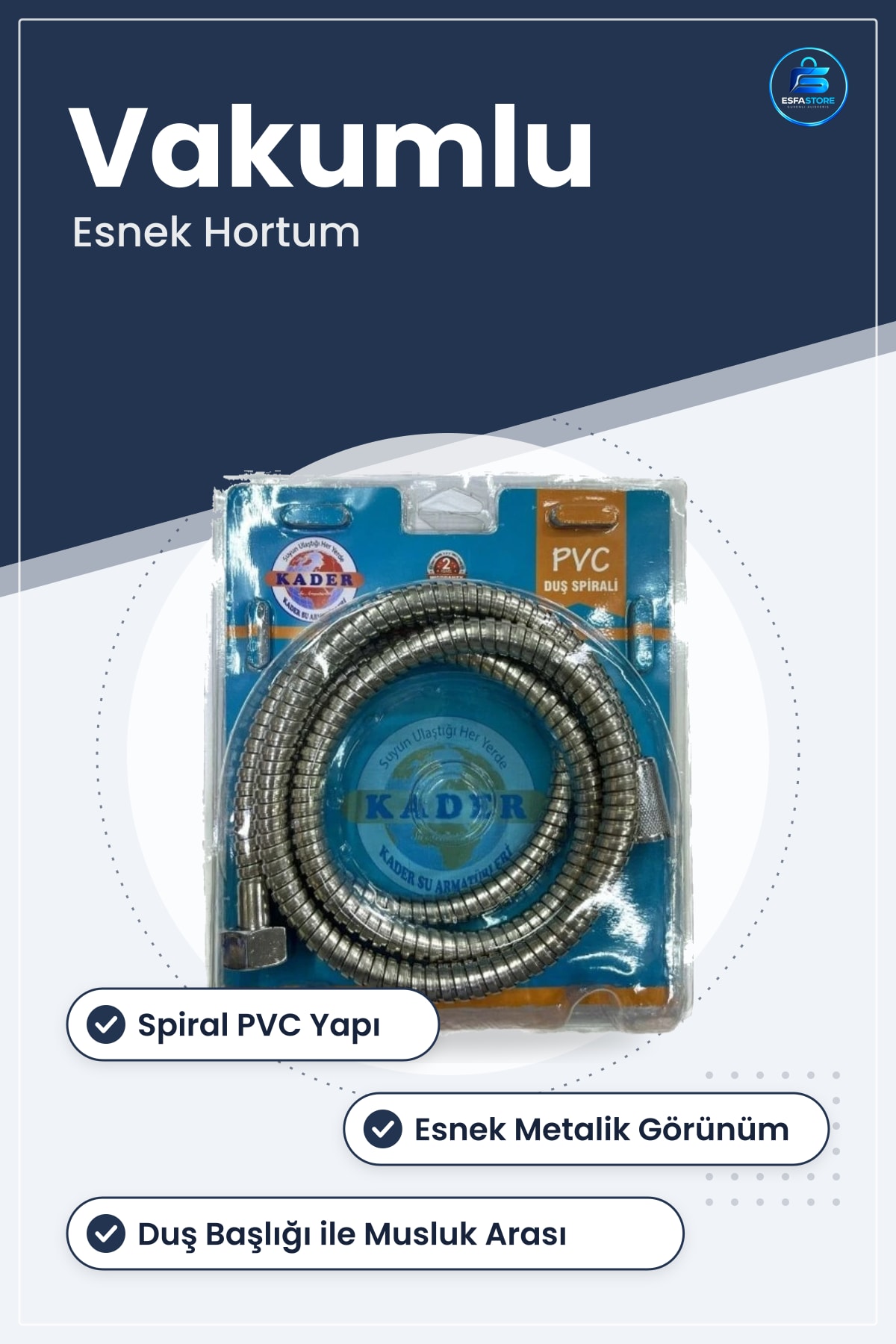 Vakumlu Duş Hortumu Banyo Tesisatı Spiral PVC Esnek Metalik Görünümlü Kolay Kullanım