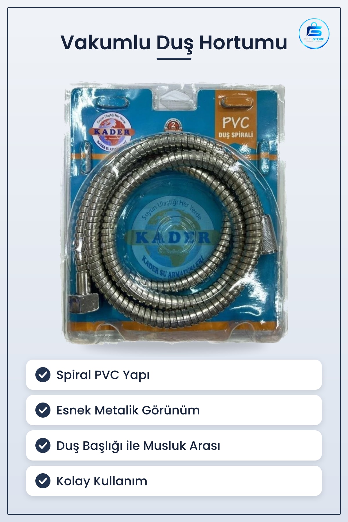 Vakumlu Duş Hortumu Banyo Tesisatı Spiral PVC Esnek Metalik Görünümlü Kolay Kullanım