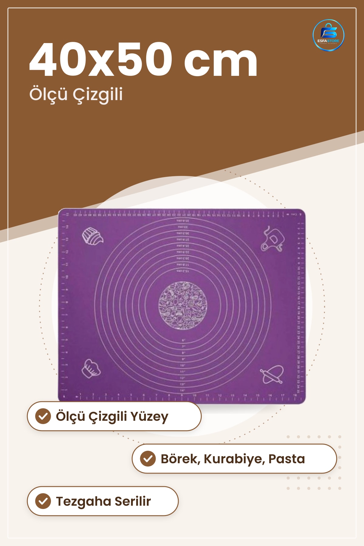 Silikon Hamur Matı 40x50 cm Küçük Boy Şekillendirici Mutfak Tezgahı Pastacılık Pişirme Tabanı