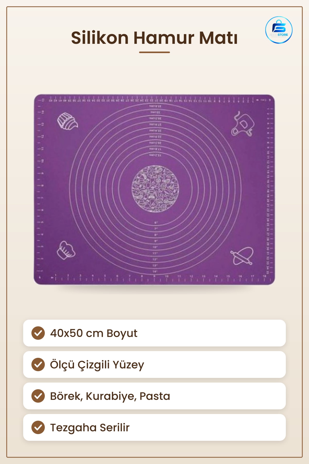Silikon Hamur Matı 40x50 cm Küçük Boy Şekillendirici Mutfak Tezgahı Pastacılık Pişirme Tabanı