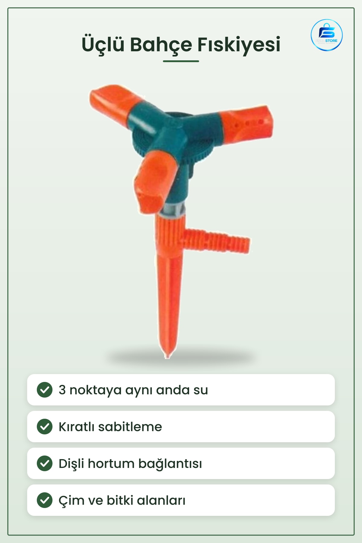 Üçlü Bahçe Sulama Fıskiyesi Aparatı Üç Noktaya Aynı Anda Su Dağıtımı Kazıklı Çim Alanı